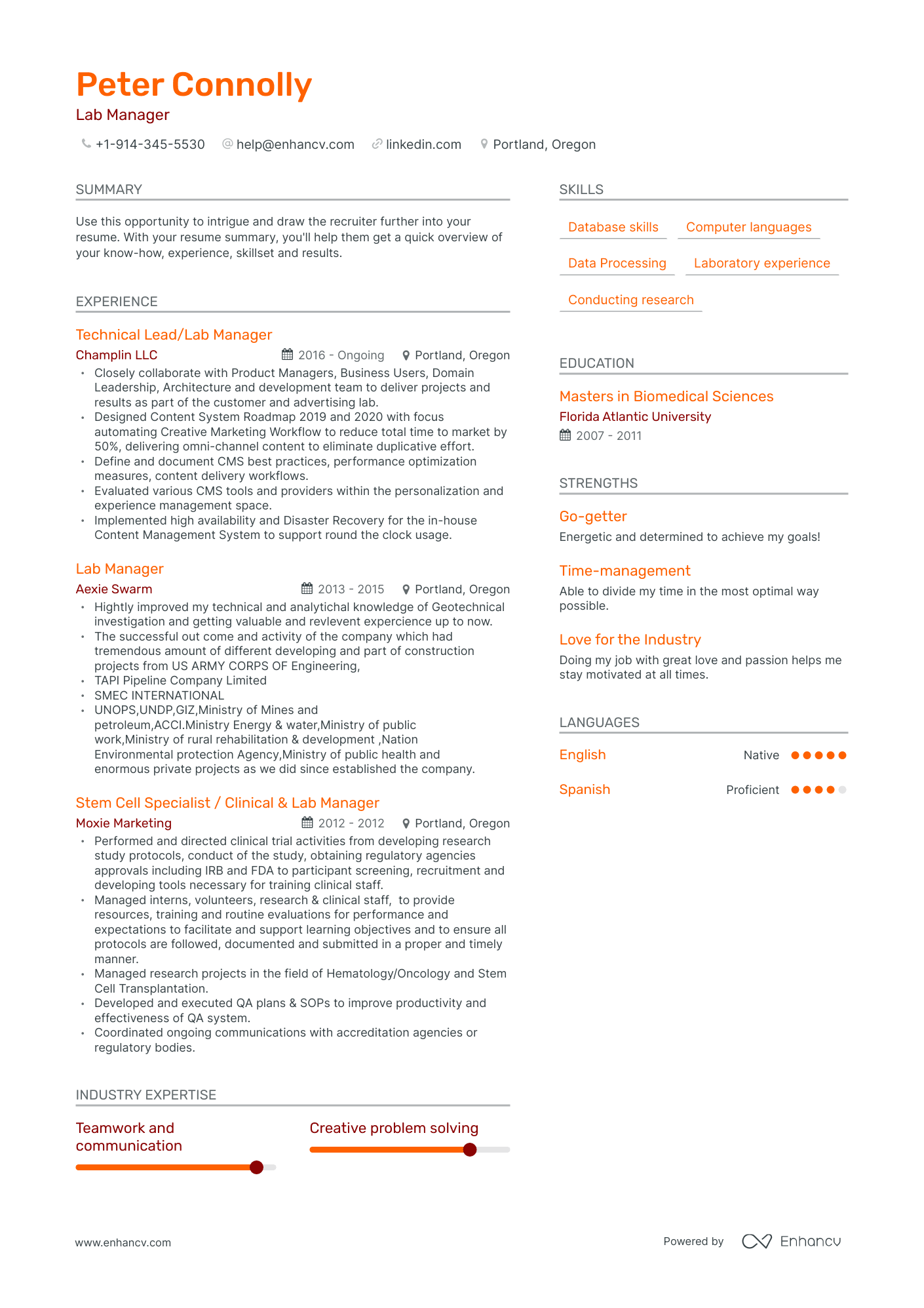 lab manager resume examples