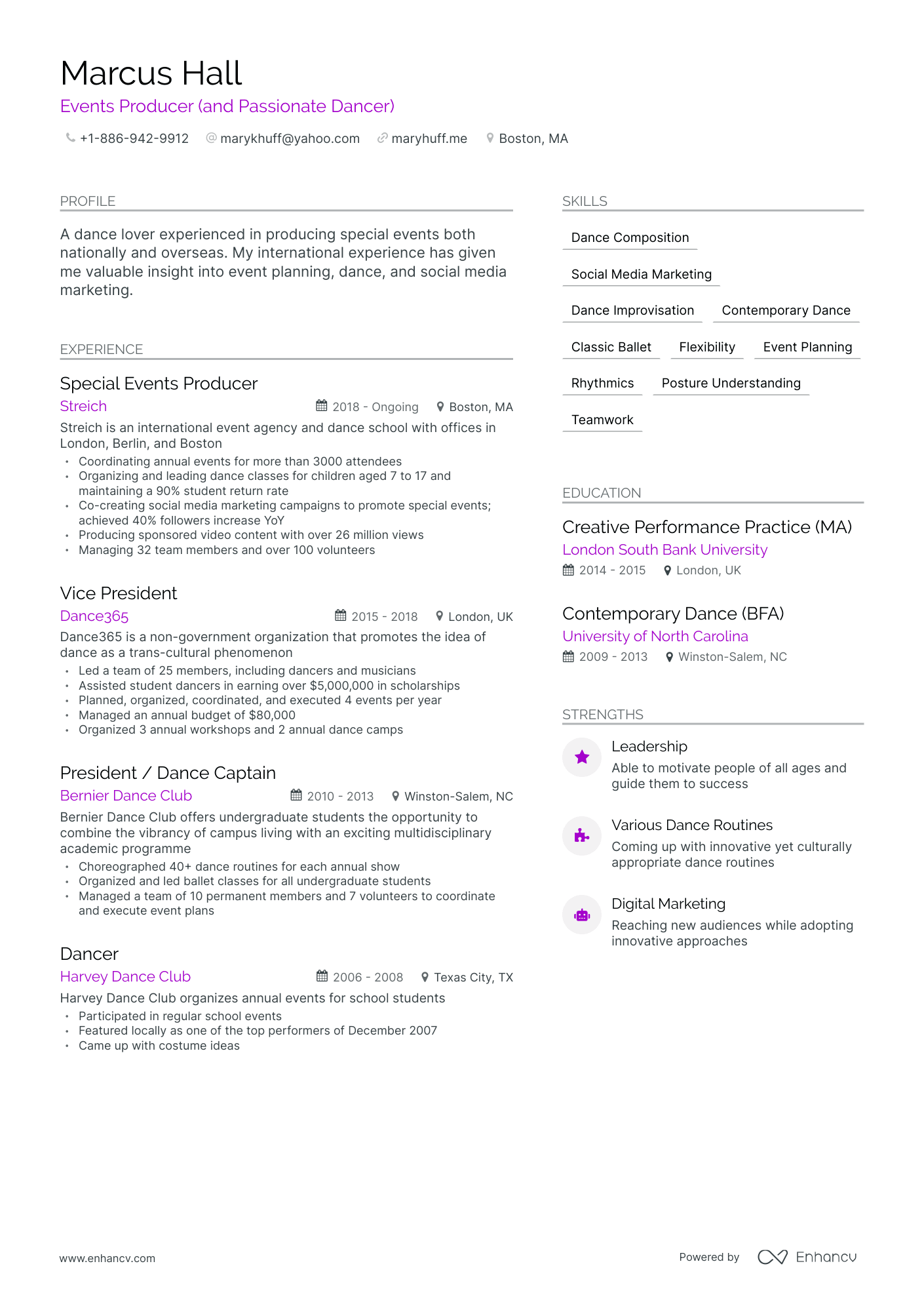 5 Dance Resume Examples & Guide for 2023