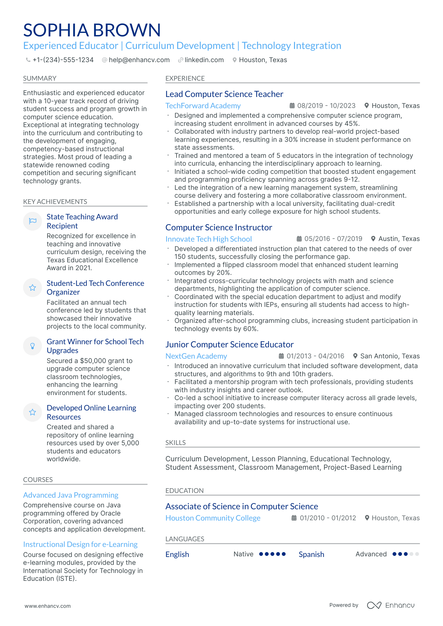 10 Computer Science Teacher Resume Examples & Guide for 2025