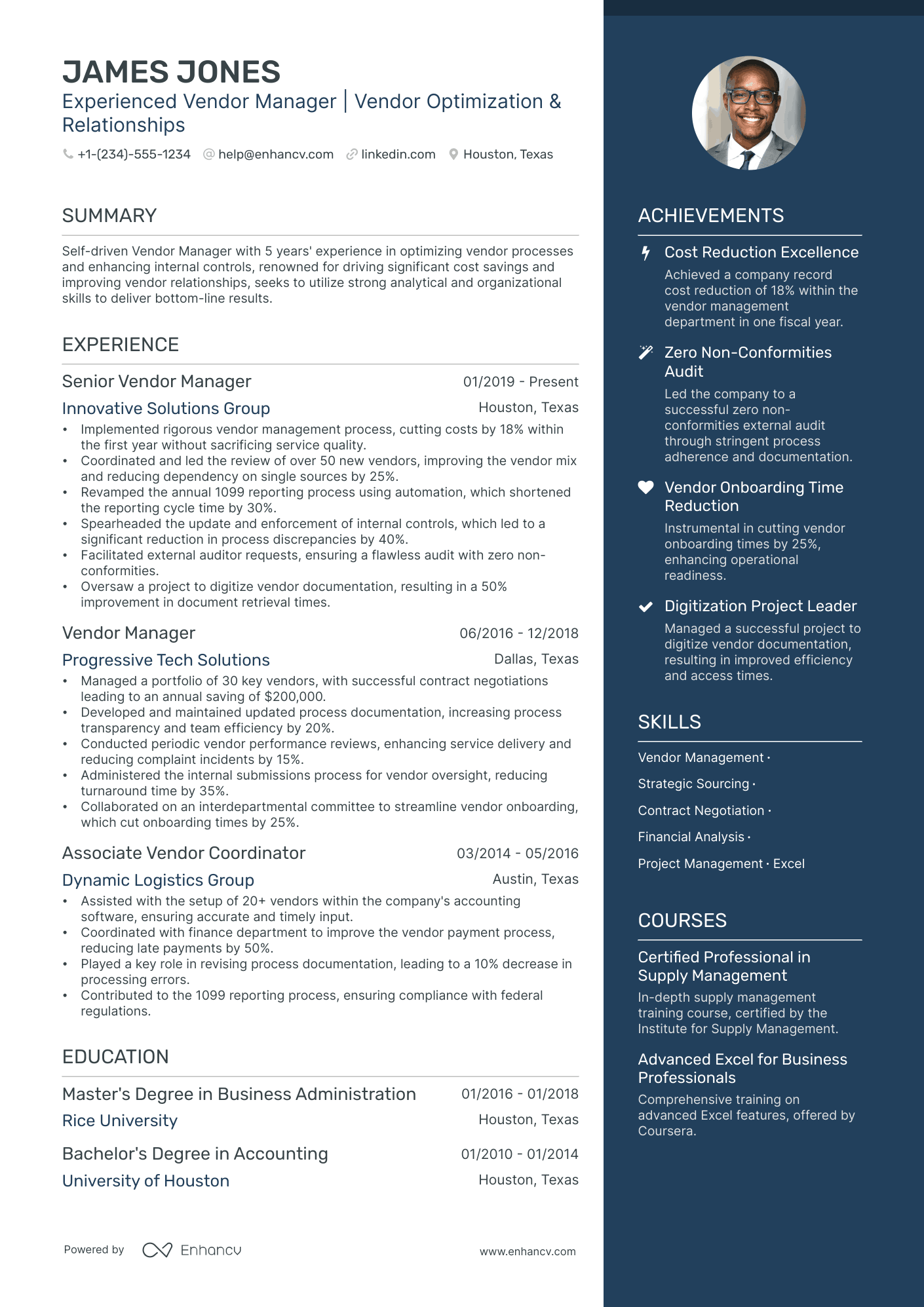 5 Vendor Manager Resume Examples & Guide for 2024