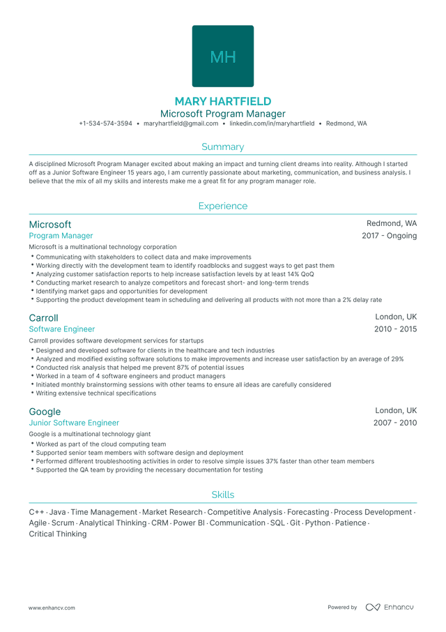 5 Microsoft Program Manager Resume Examples & Guide for 2024