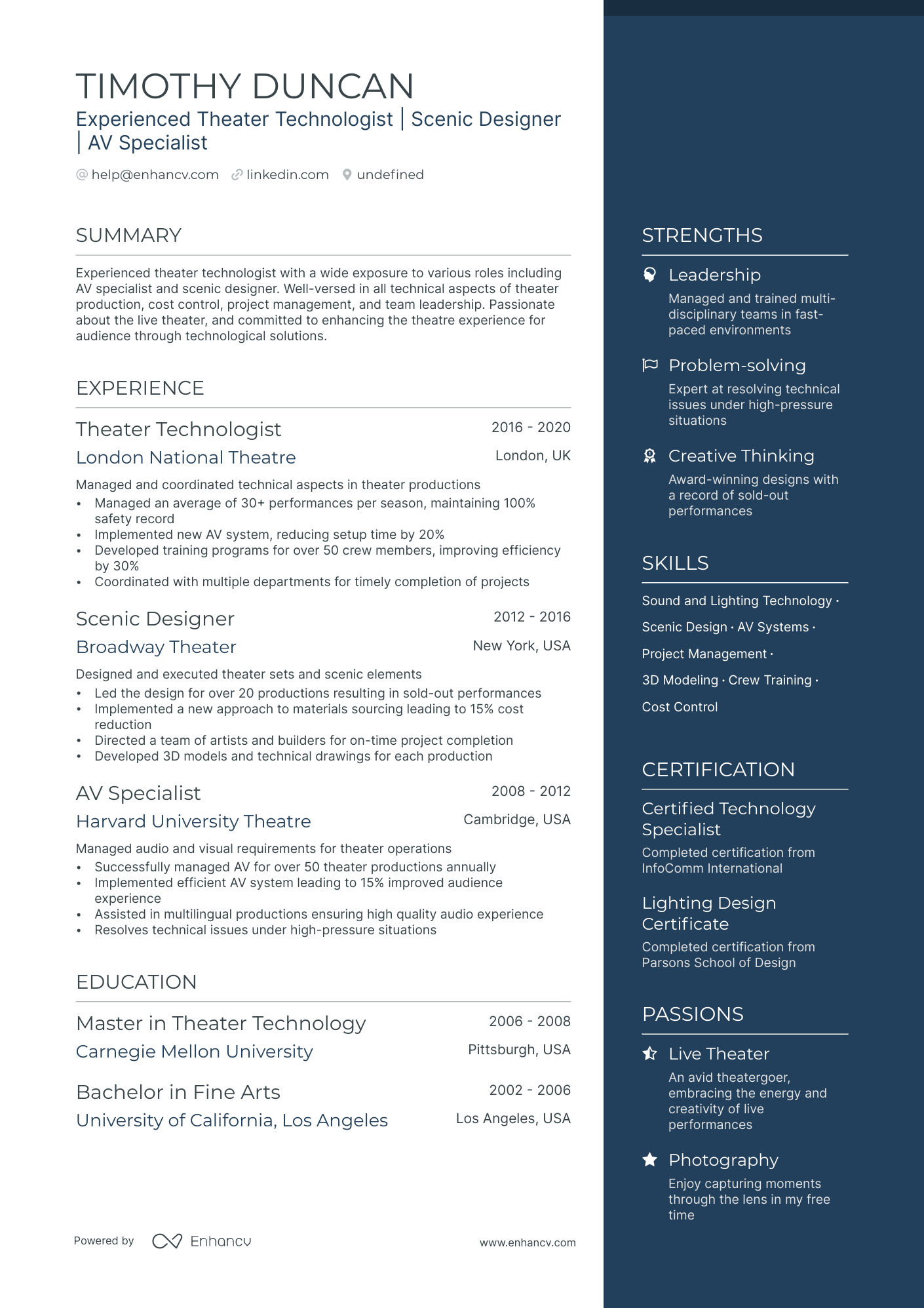 5 Technical Theatre Resume Examples & Guide for 2024