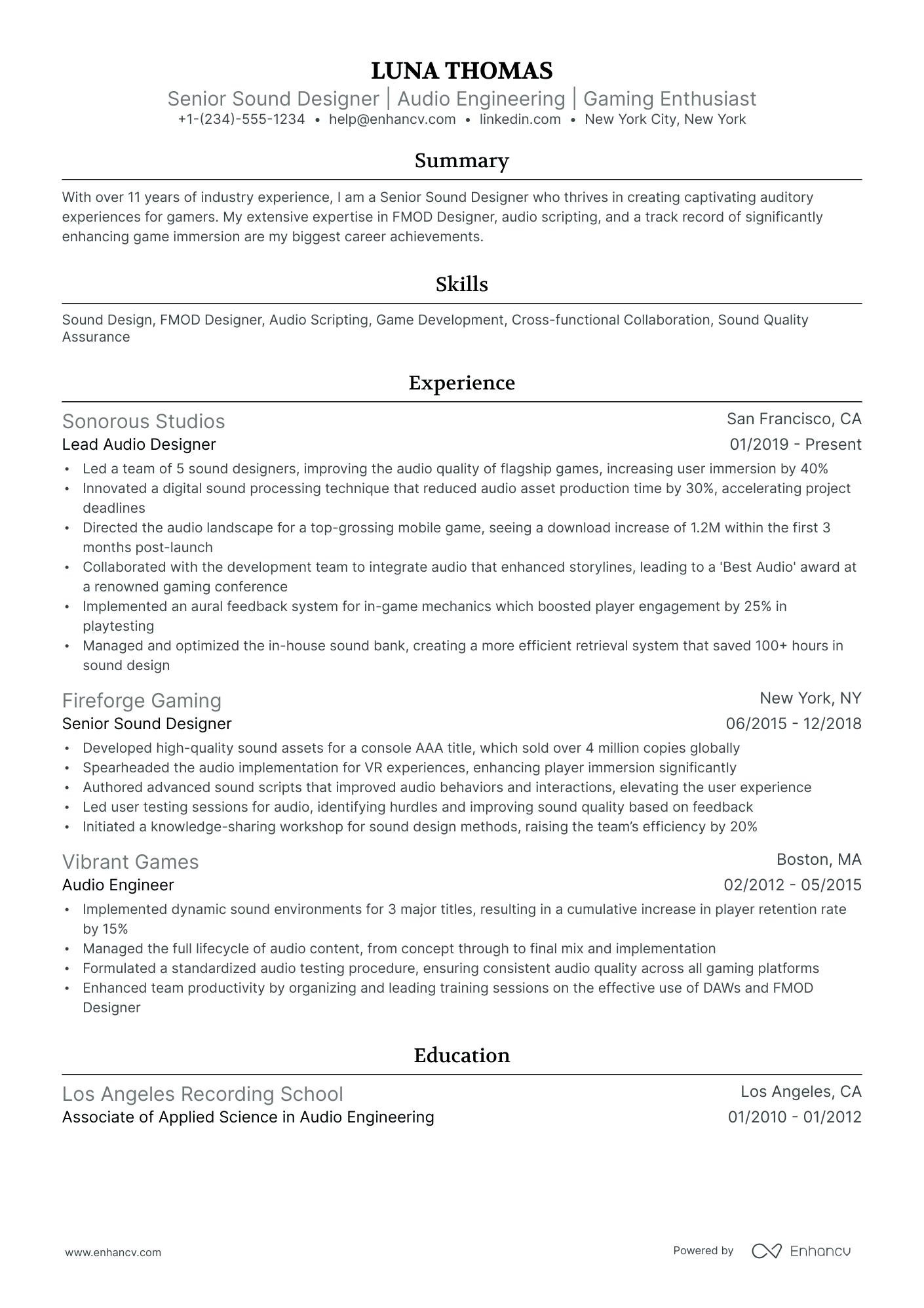 10 Sound Designer Resume Examples & Guide for 2026
