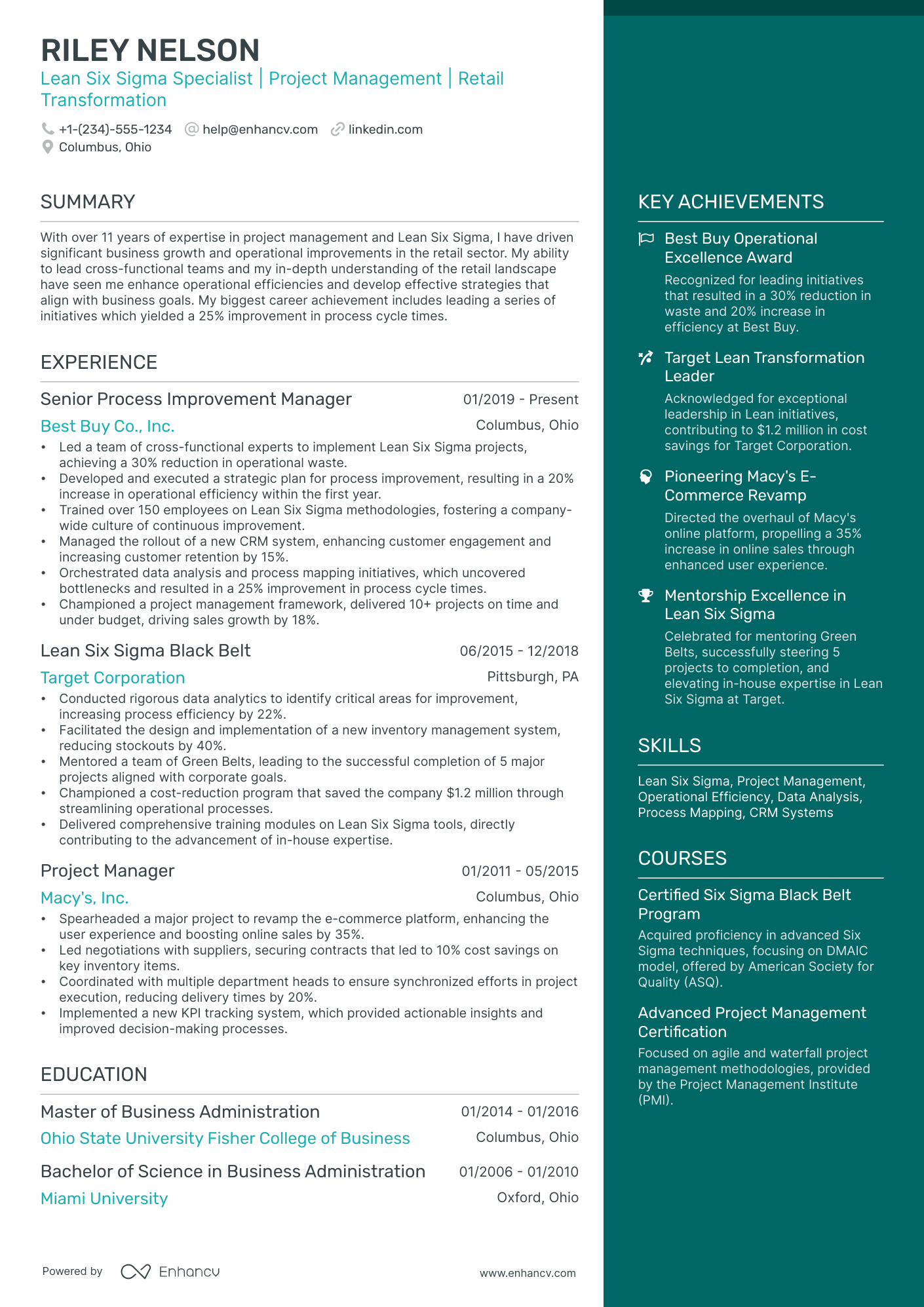10 Six Sigma Resume Examples & Guide for 2026