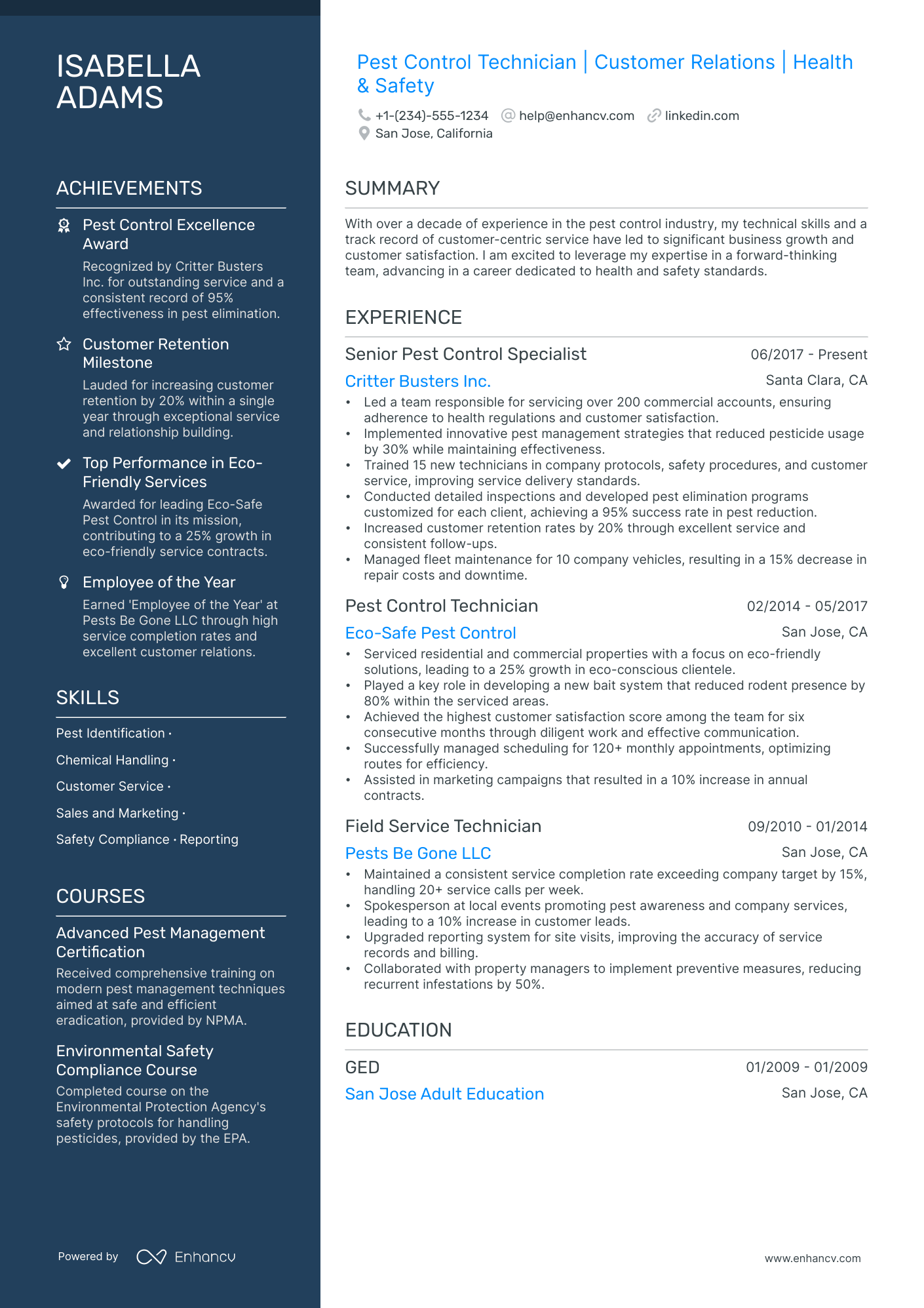 5 Pest Control Resume Examples & Guide for 2024