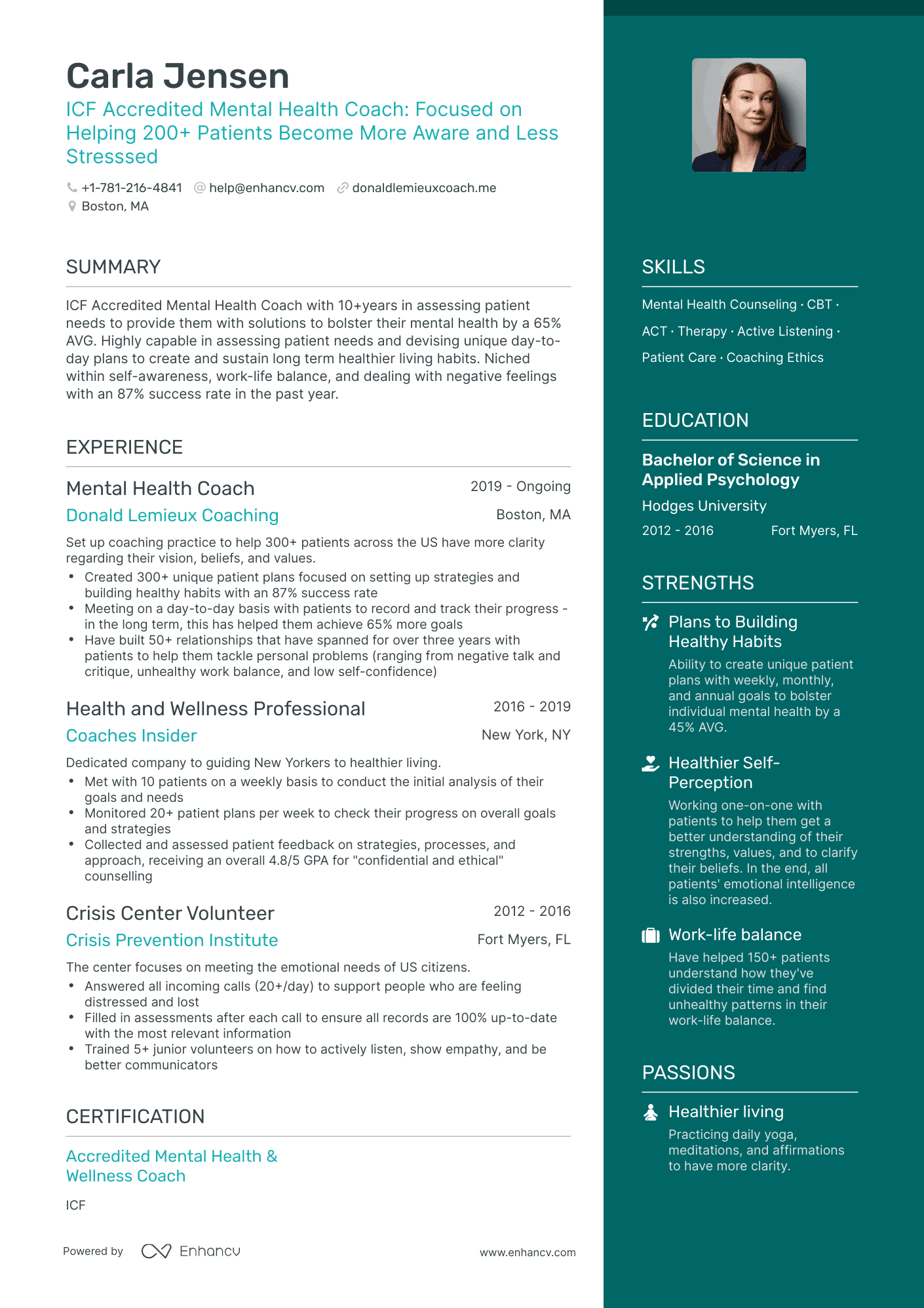 5 Mental Health Coach Resume Examples & Guide for 2024