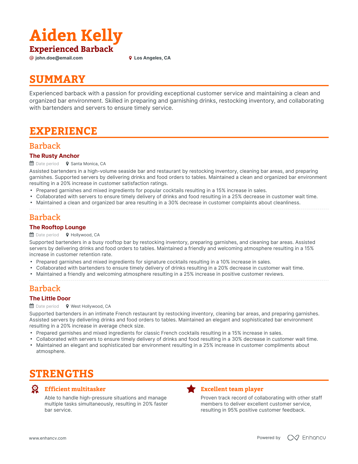 5 Barback Resume Examples & Guide For 2024