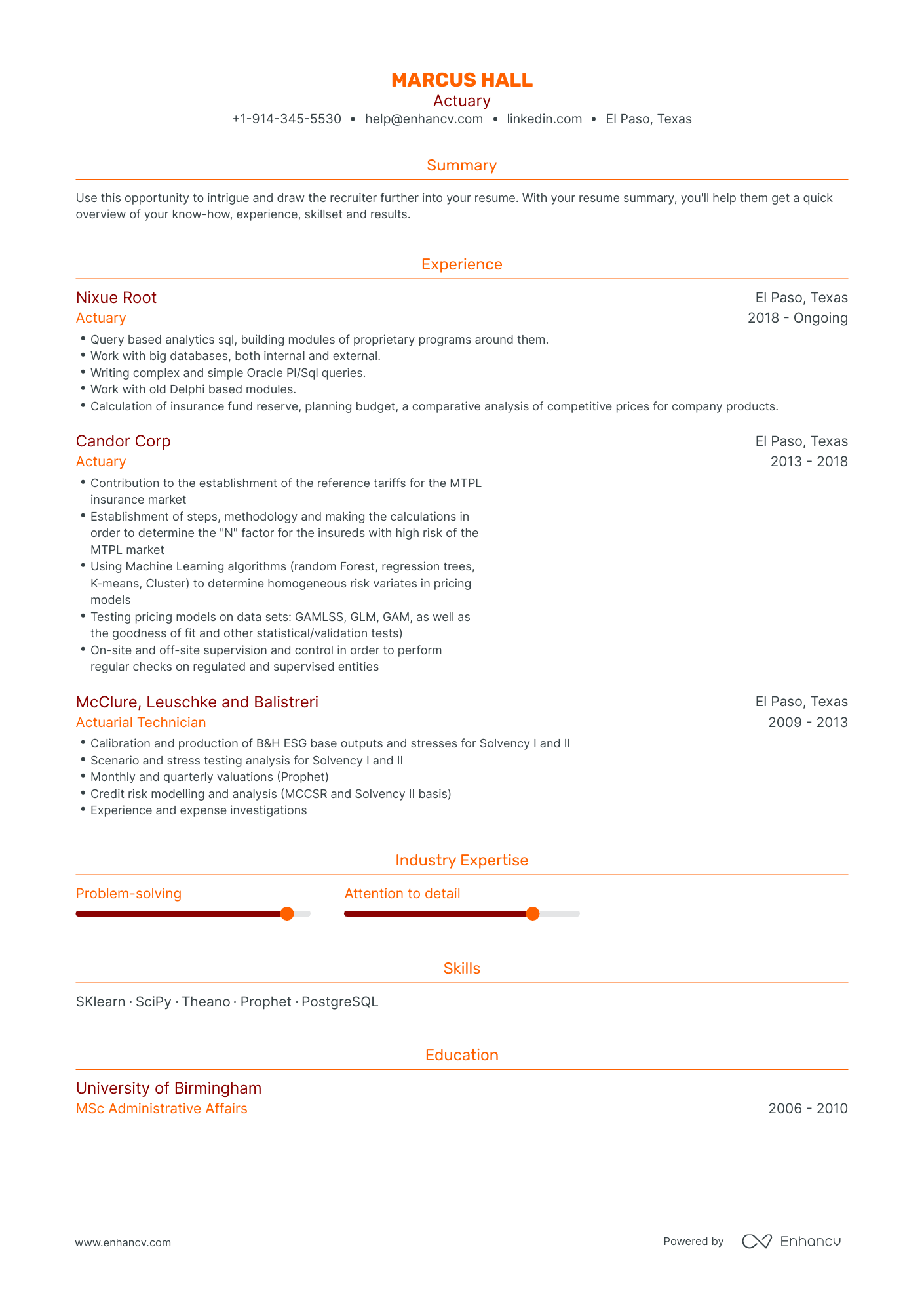 Actuary Resume Examples & Guide for 2023 (Layout, Skills, Keywords ...