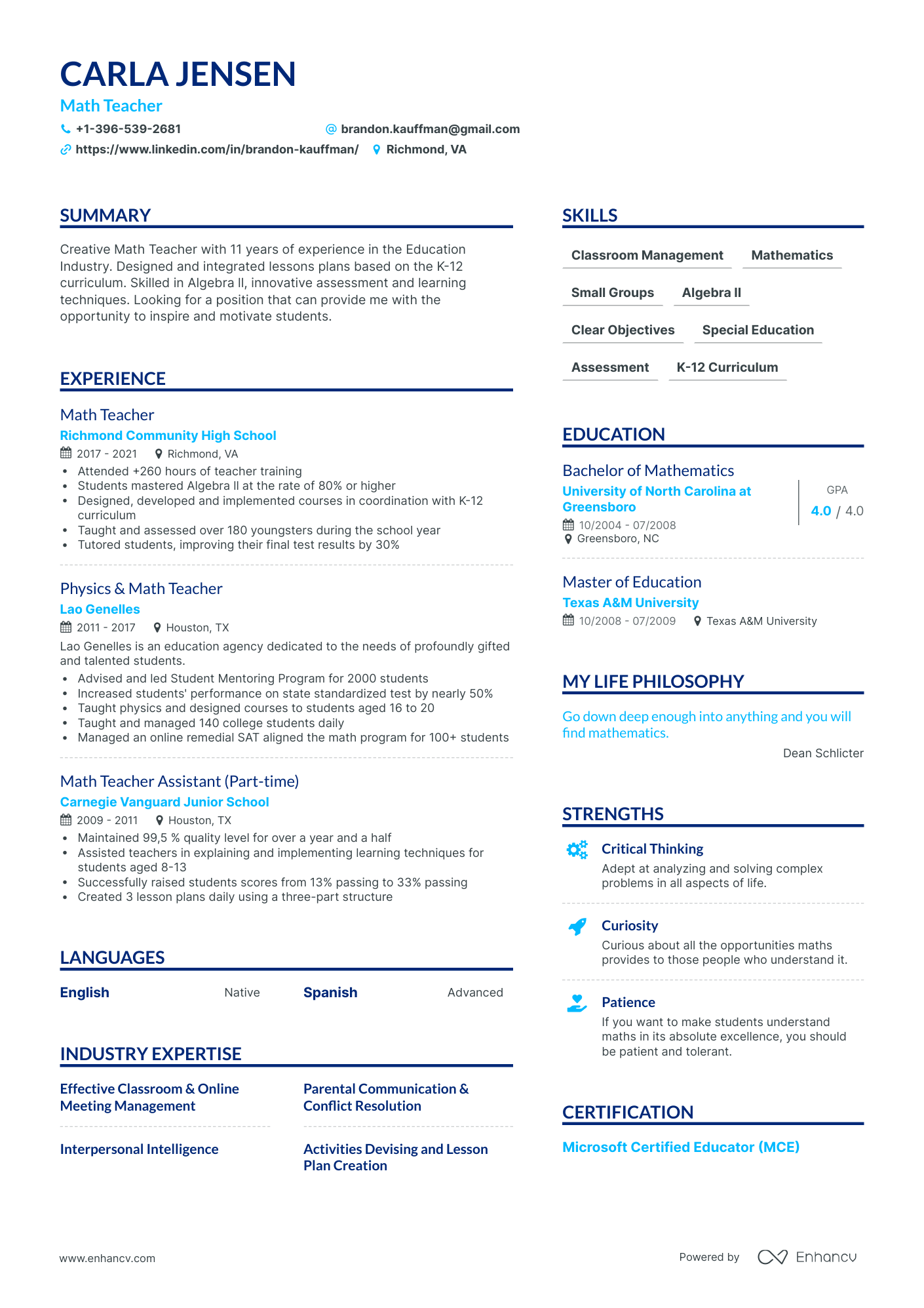 5 Math Teacher Resume Examples & Guide For 2023