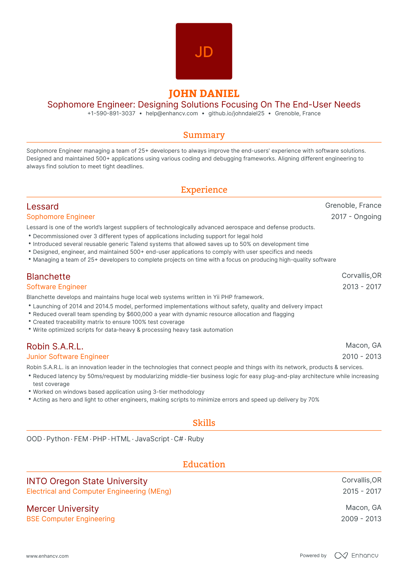 5 Sophomore Engineering Resume Examples & Guide For 2024