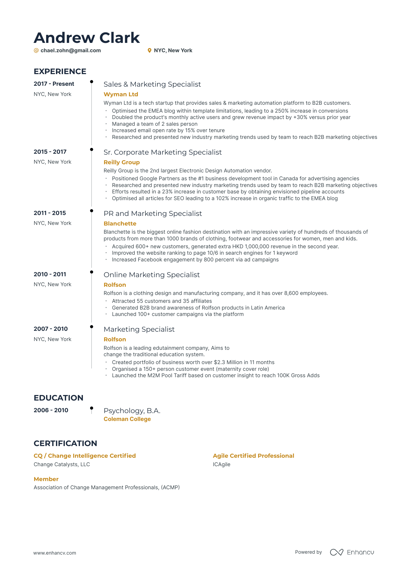 5 Marketing Specialist Resume Examples & Guide for 2024