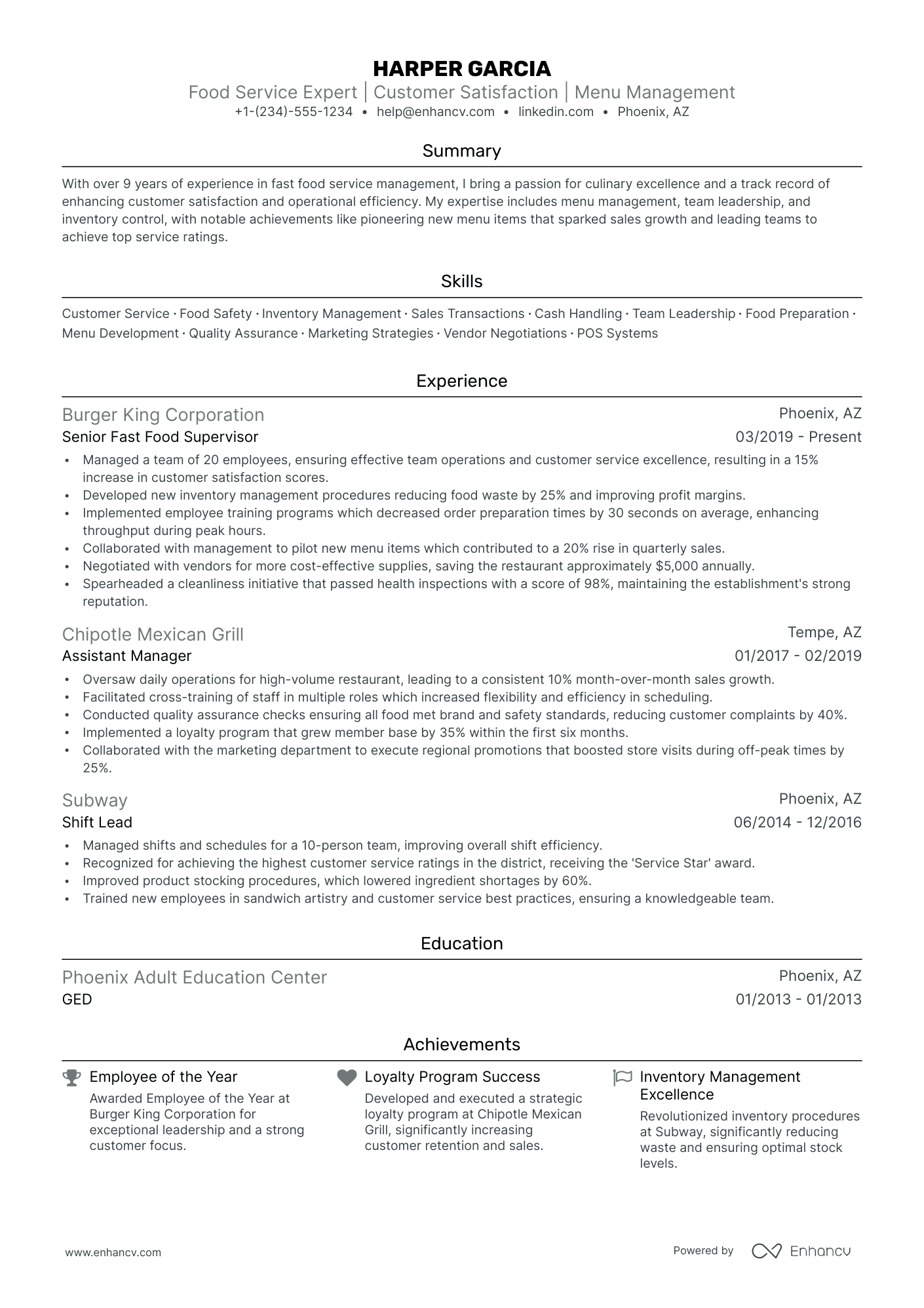 5 Fast Food Resume Examples & Guide for 2024