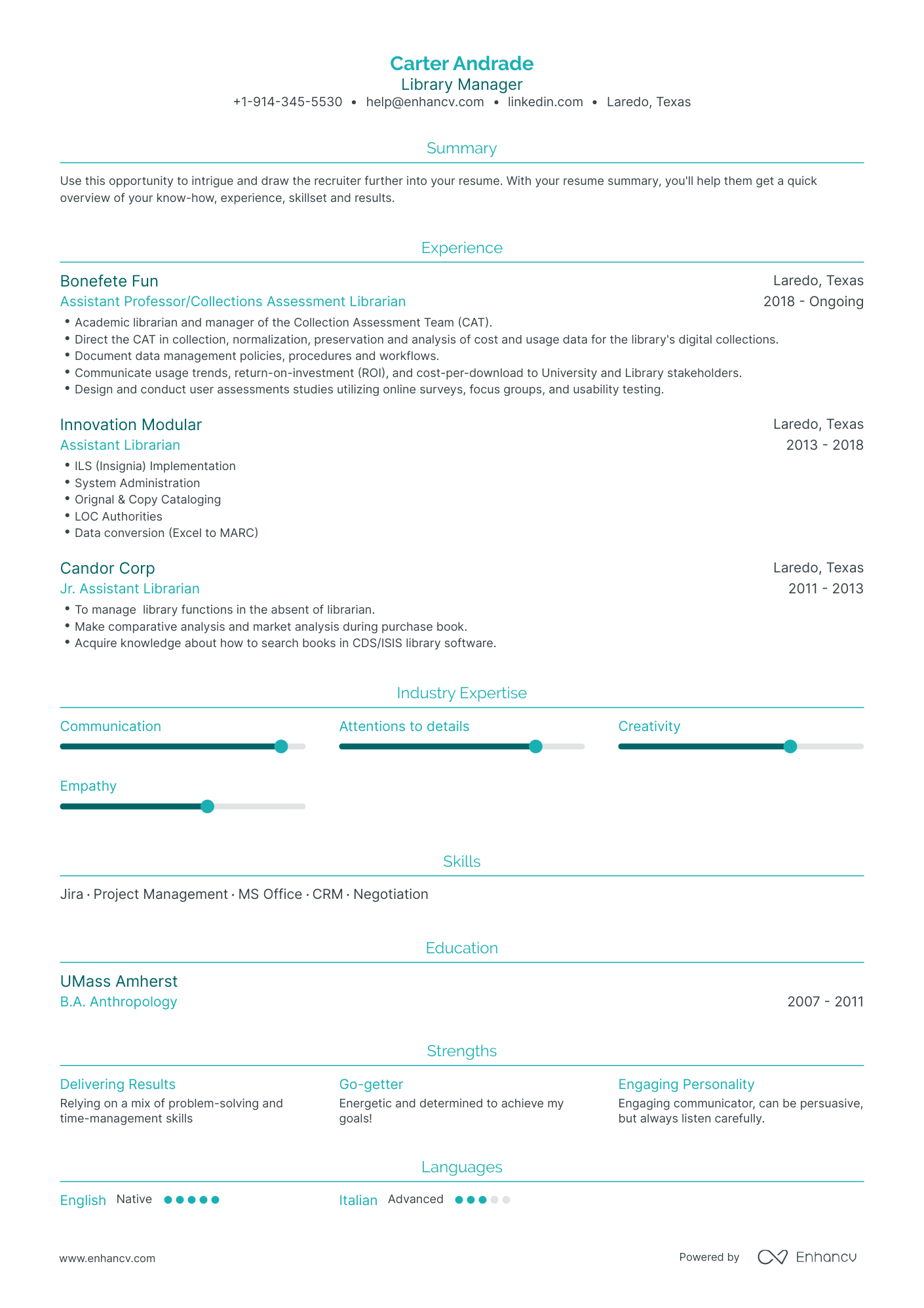 Library Manager Resume Examples & Guide for 2023 (Layout, Skills ...