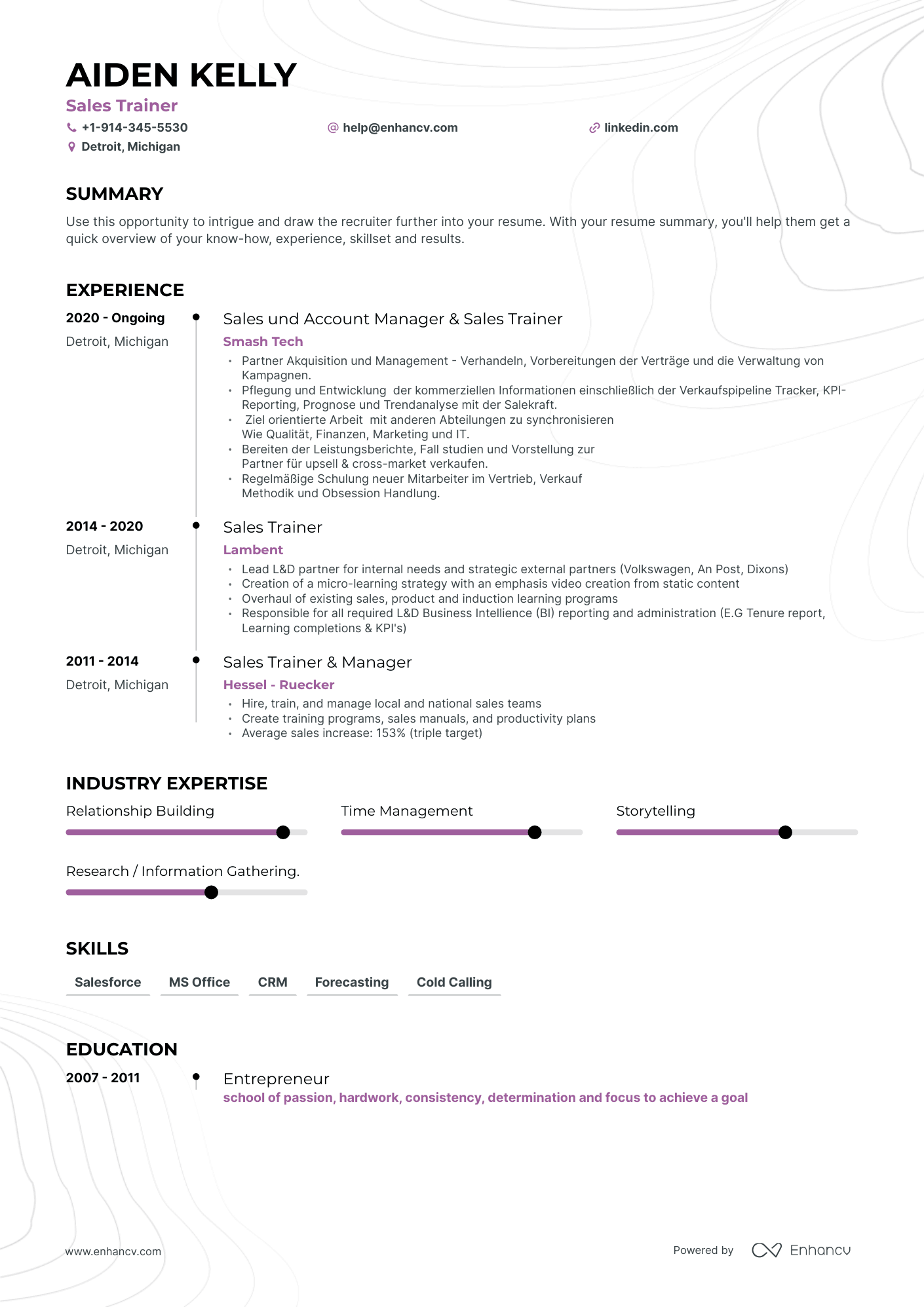 Sales Trainer Resume Examples & Guide for 2023 (Layout, Skills ...