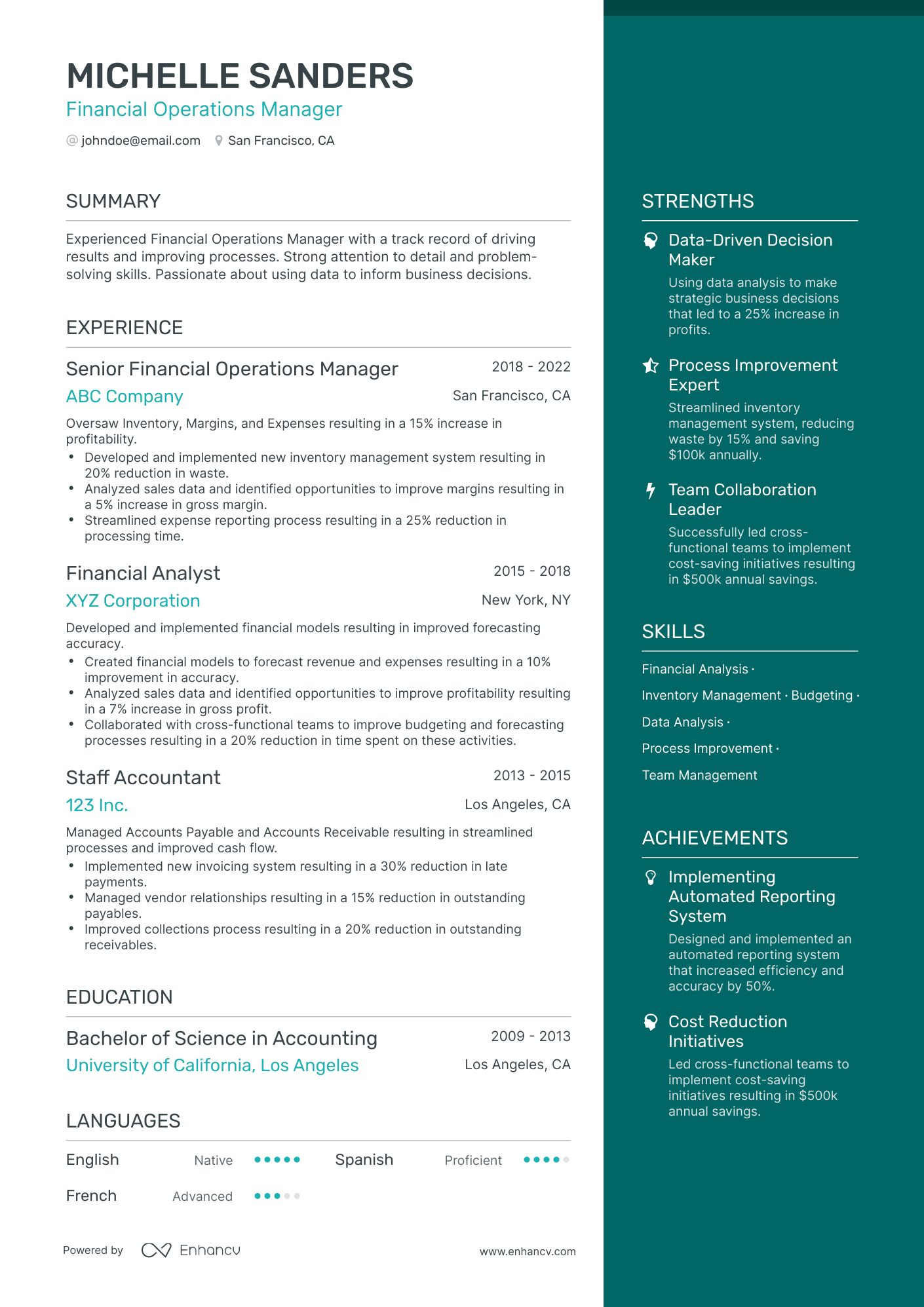 5 Financial Operations Manager Resume Examples & Guide for 2023