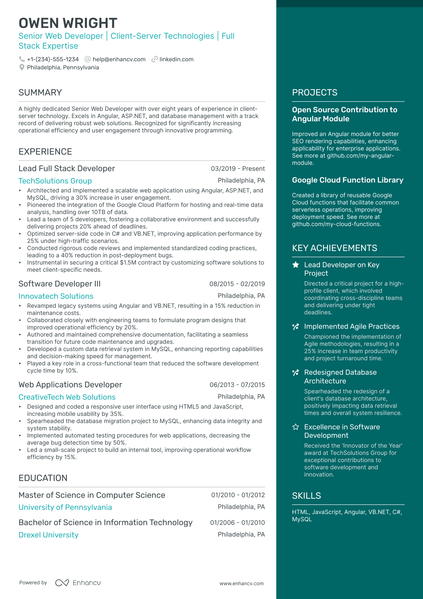 10 Senior Web Developer Resume Examples & Guide for 2025