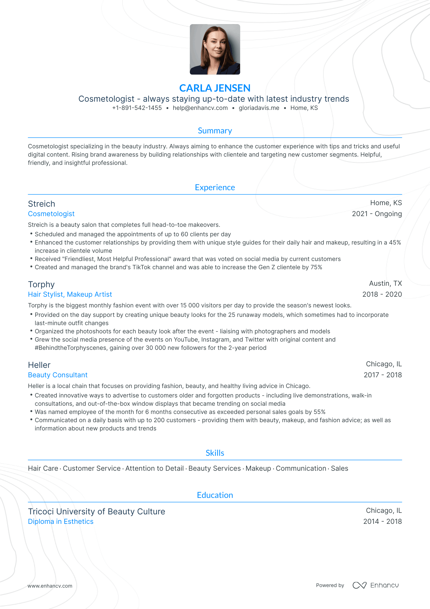 Cosmetologist Resume Examples & Guide for 2023 (Layout, Skills