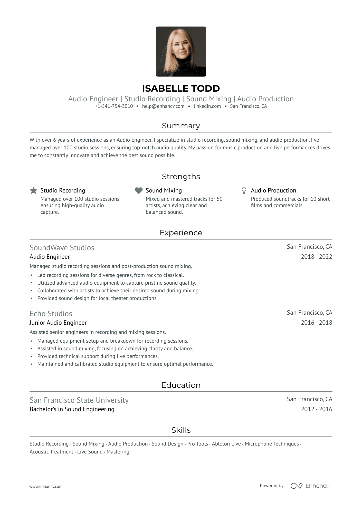 5 Audio Engineer Resume Examples & Guide for 2024