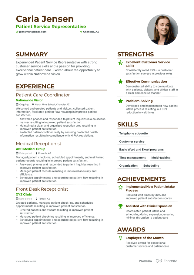 5 Patient Service Representative Resume Examples & Guide for 2024