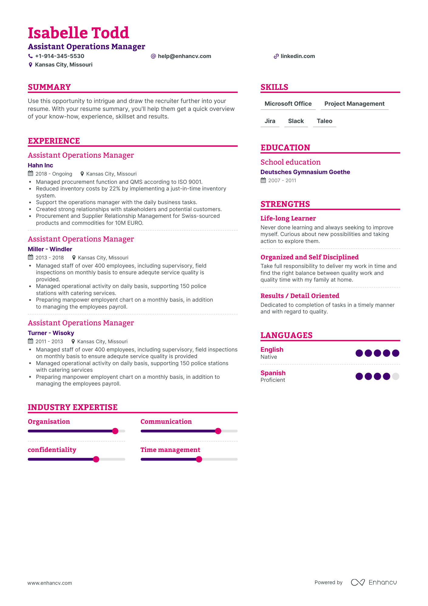 Assistant Operations Manager Resume Examples & Guide for 2023 (Layout ...