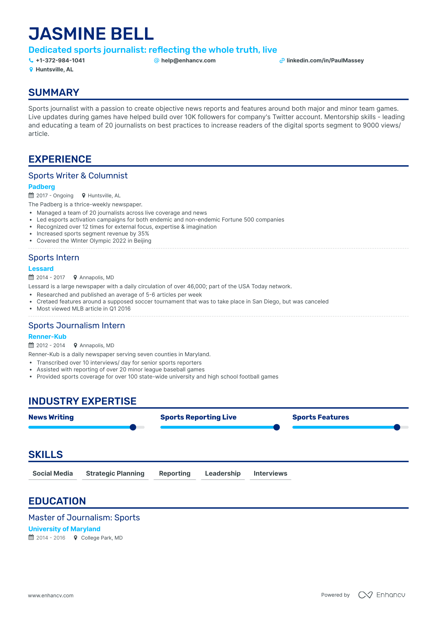 Sports Resume Examples & Guide for 2023 (Layout, Skills, Keywords & Job ...