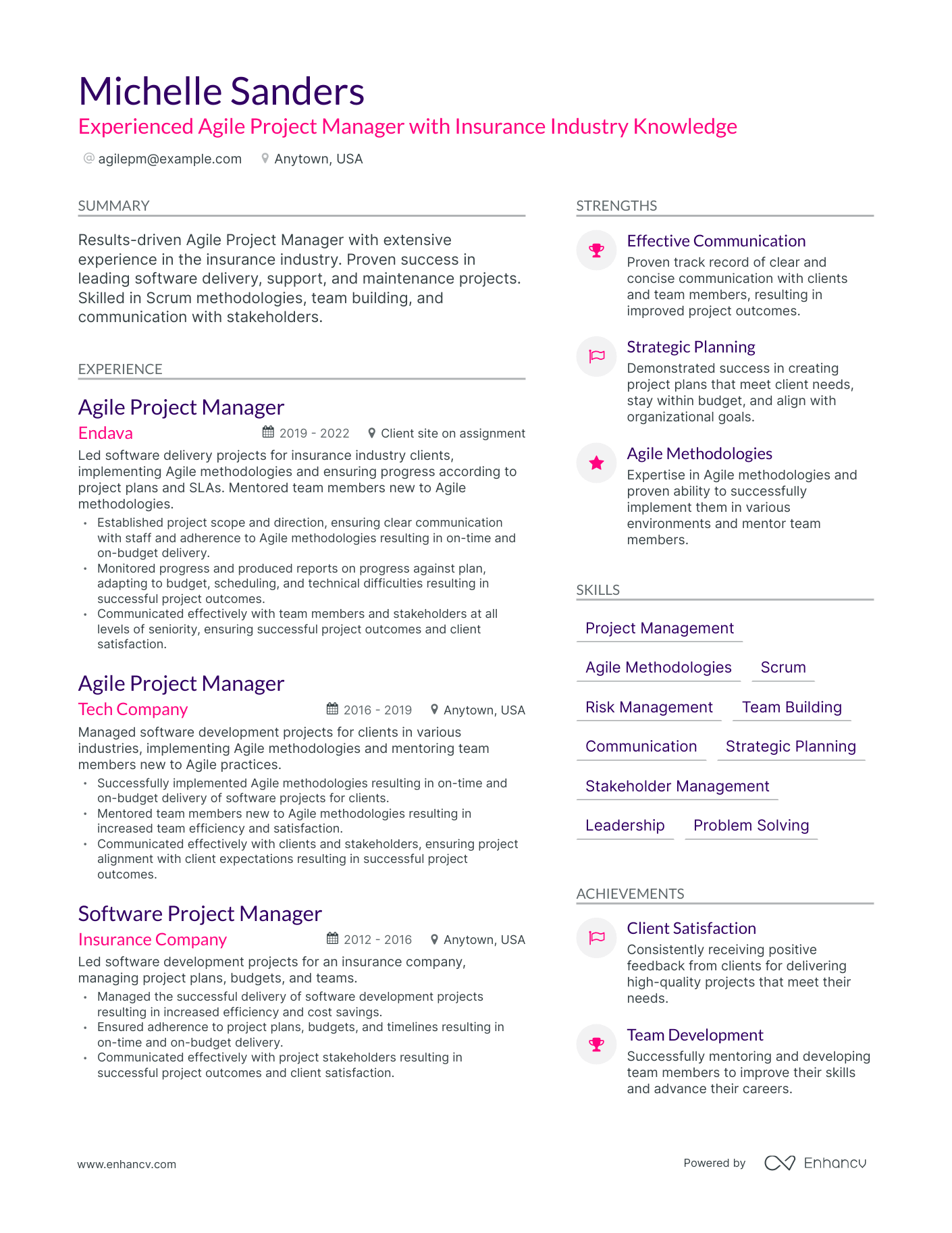 agile project manager resume summary