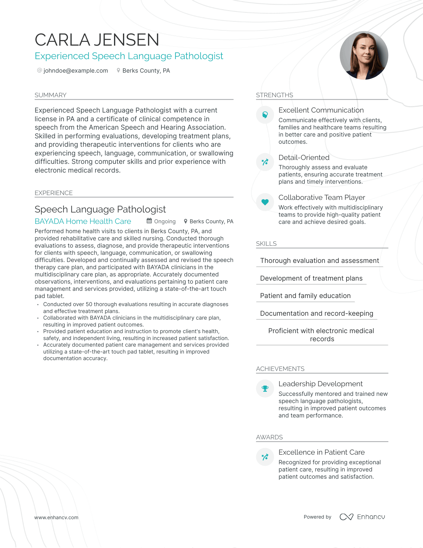 5 Speech Pathologist Resume Examples - AHR0cHM6Ly9jZG4uZW5oYW5jdi5jb20vcHJlZGVmaW5lZC1leGFtcGxlcy9UTWtJREdYNjBhZUJWb3ZwRjdXYmxOSDJwRUplYldnTEZZN08wRnhUL2ltYWdlLnBuZw~~. 