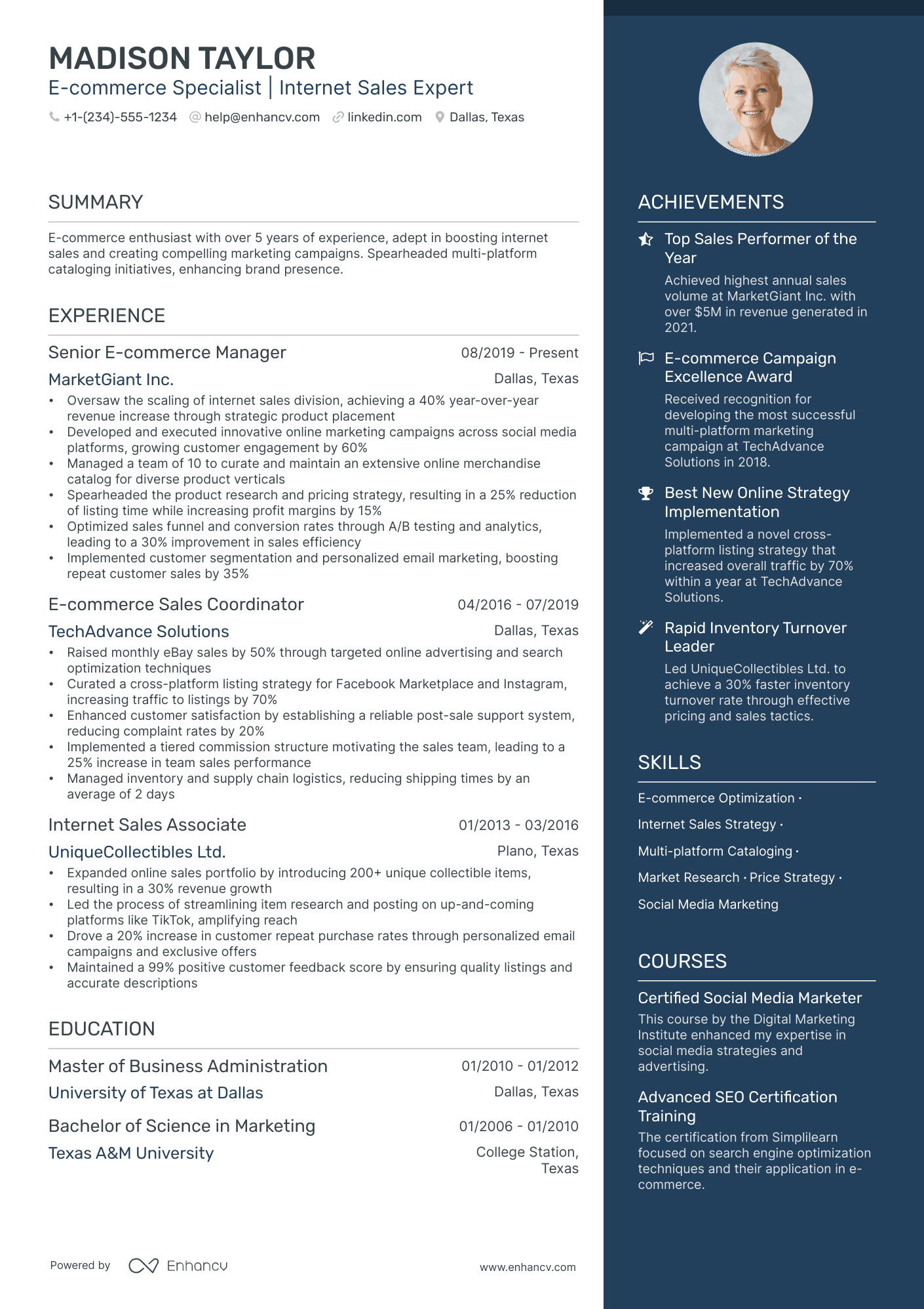 5 Online Sales Manager Resume Examples & Guide For 2024