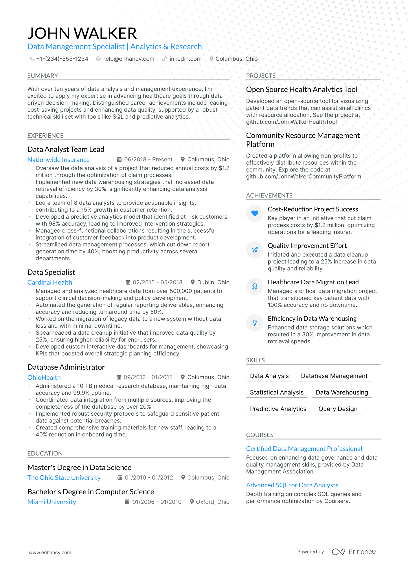 5 Data Management Analyst Resume Examples & Guide For 2024