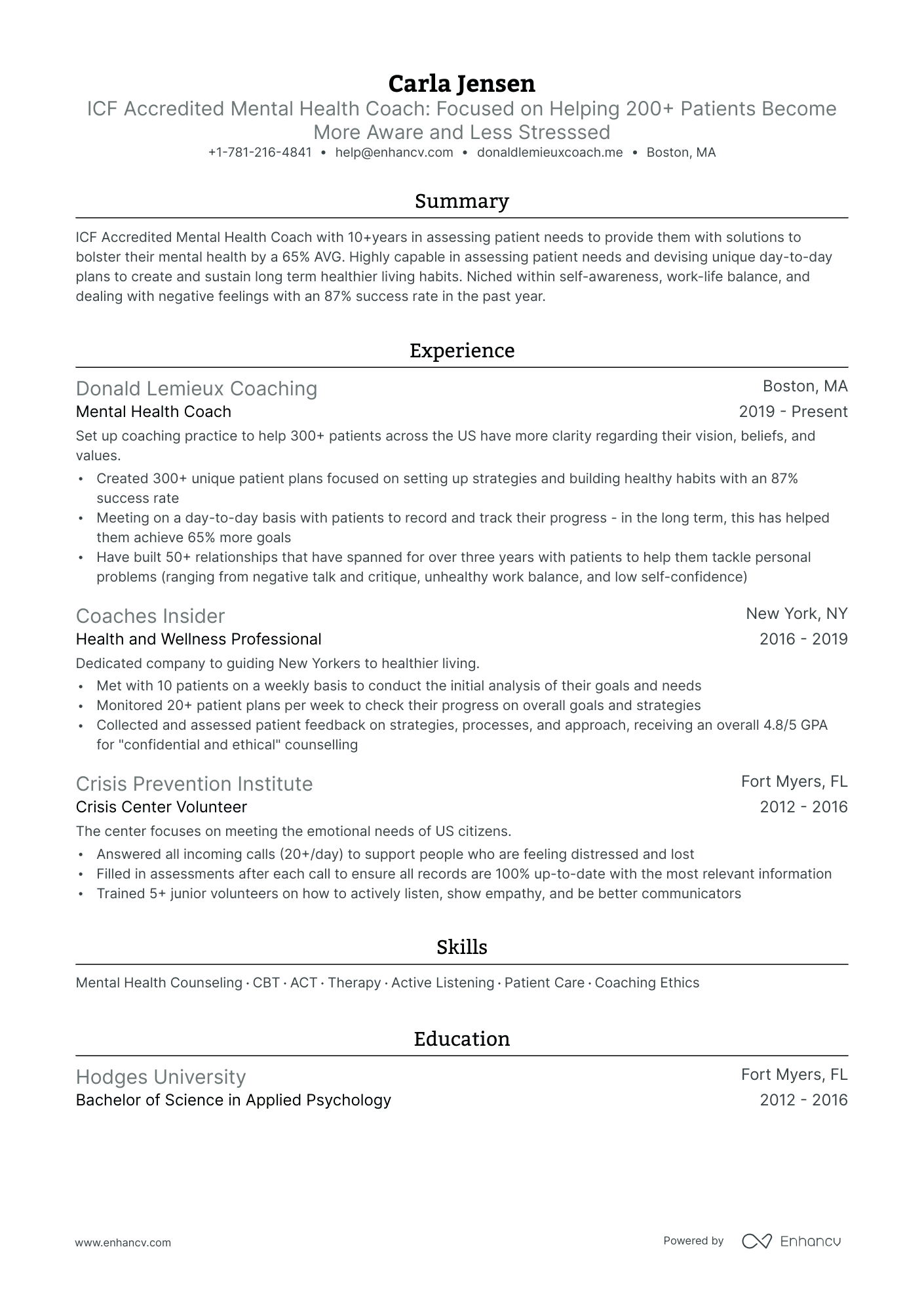 5 Mental Health Coach Resume Examples & Guide for 2024