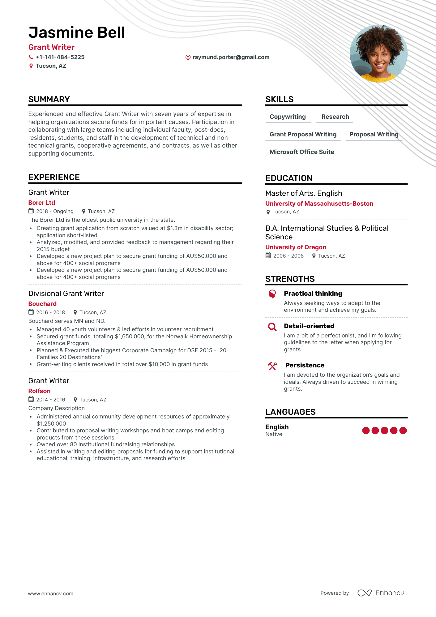 grant writer resume skills