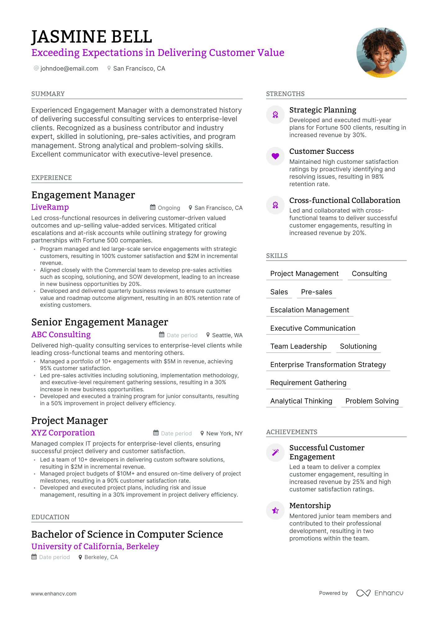 engagement manager resume examples