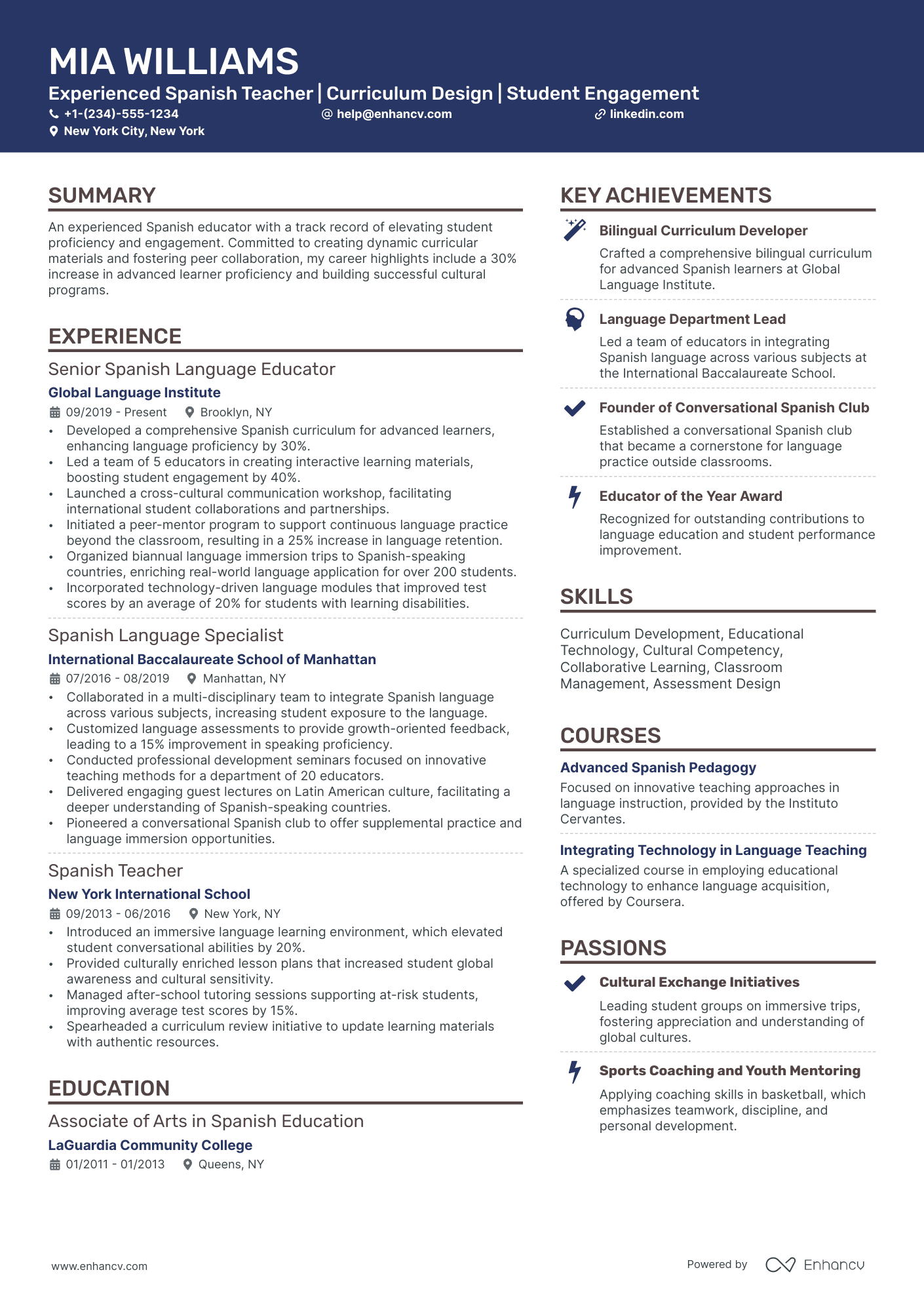 10 Spanish Teacher Resume Examples & Guide for 2026