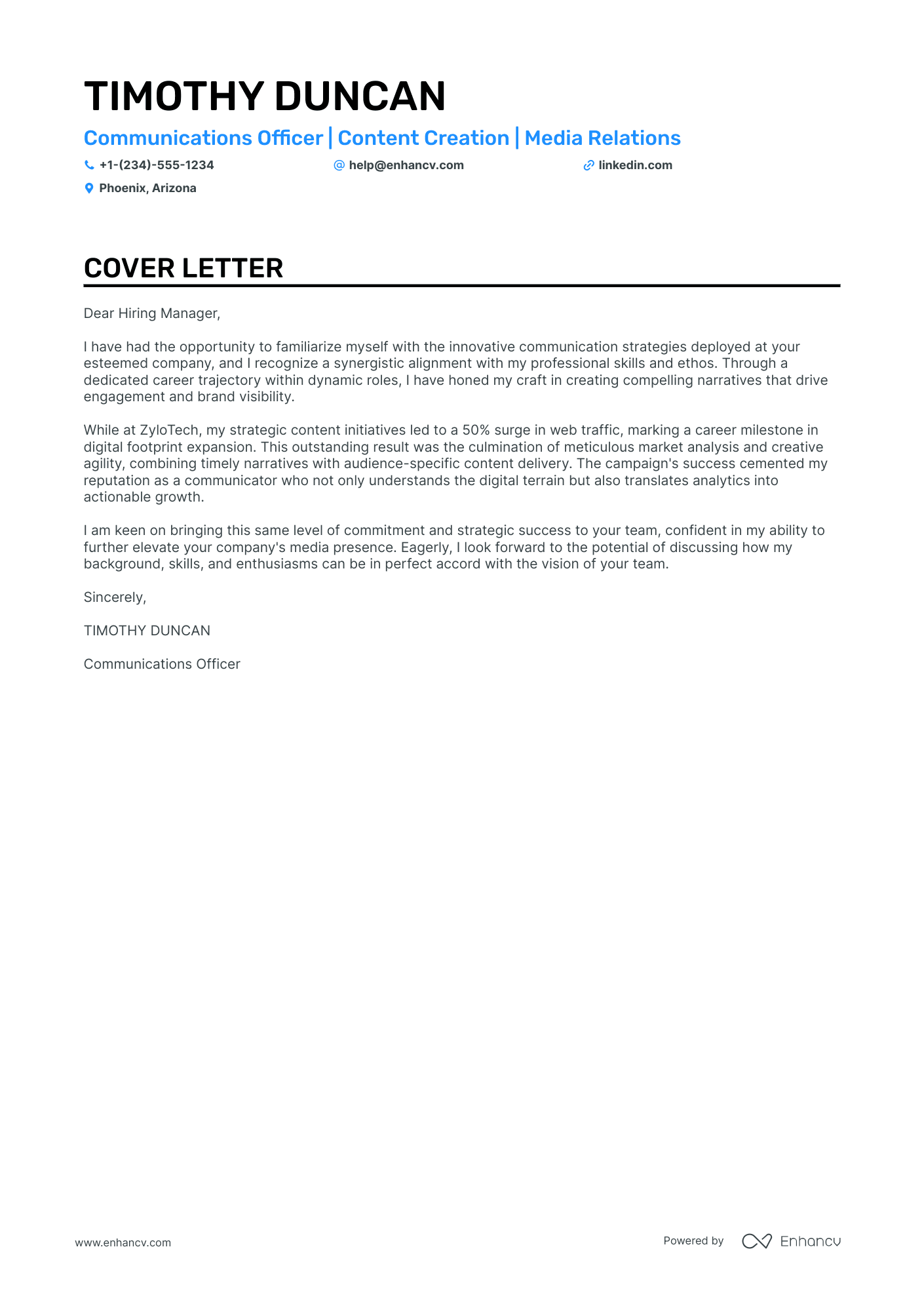 6 Professional Communication Manager Cover Letter Examples And Template For 2024 Enhancv 