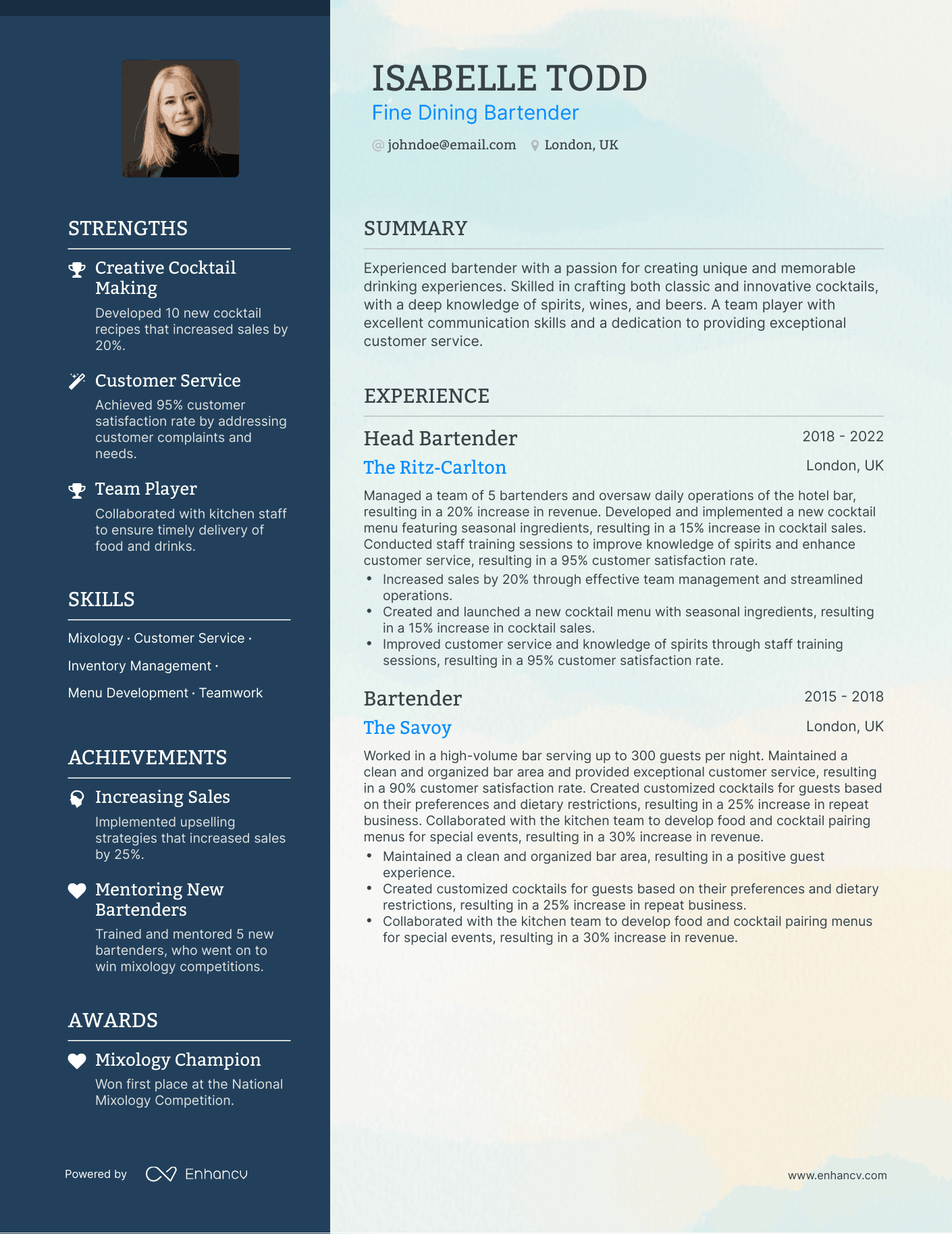 5 Fine Dining Bartender Resume Examples & Guide for 2023