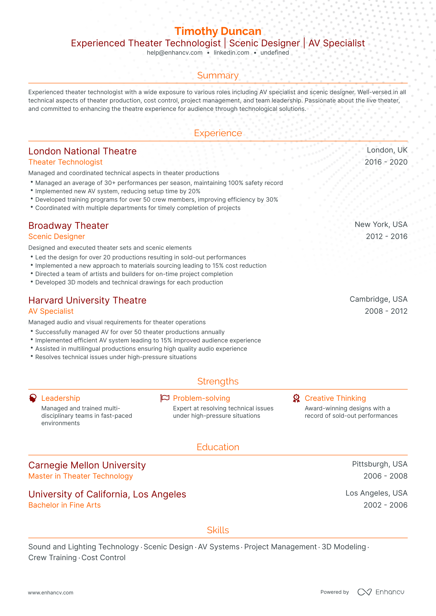 5 Technical Theatre Resume Examples & Guide for 2023