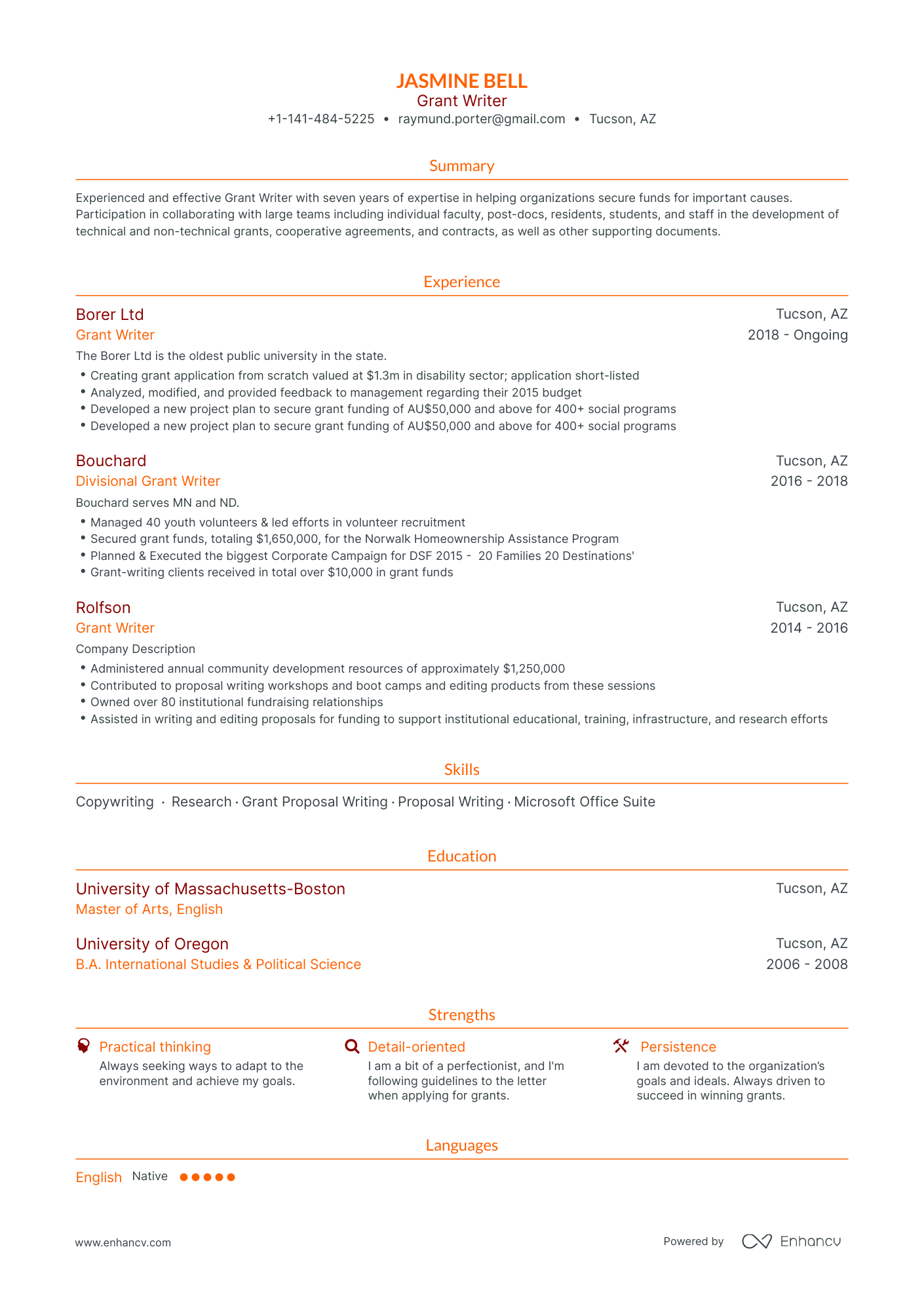 Grant Writer Resume Examples & Guide for 2023 (Layout, Skills, Keywords ...