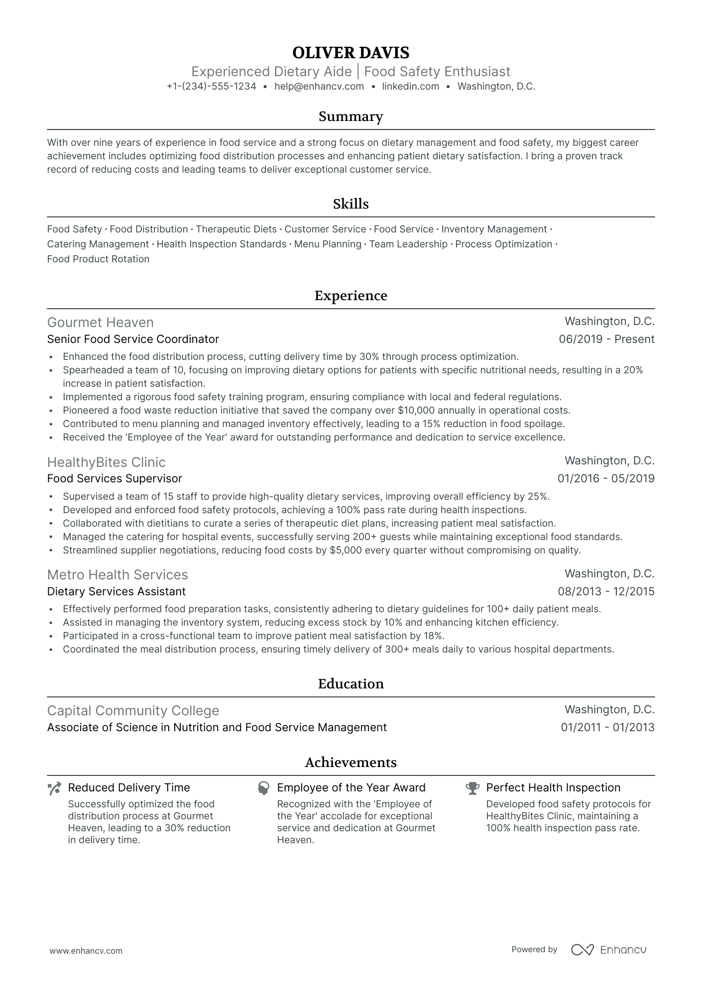 5 Dietary Aide Resume Examples & Guide for 2024