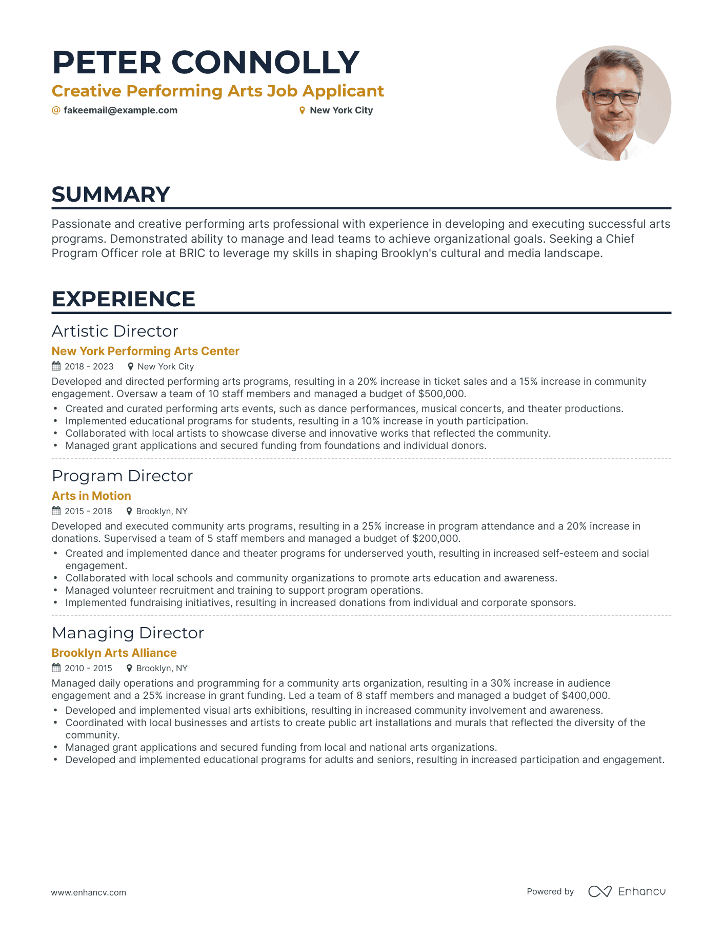 performing arts resume examples