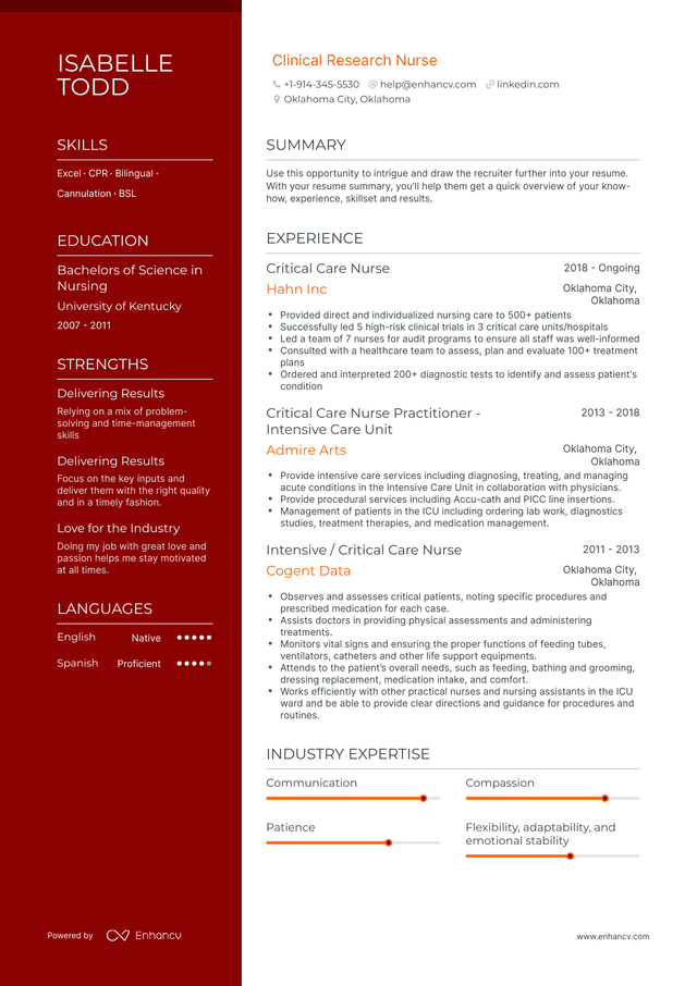 Clinical Research Nurse Resume Examples & Guide for 2023 (Layout ...