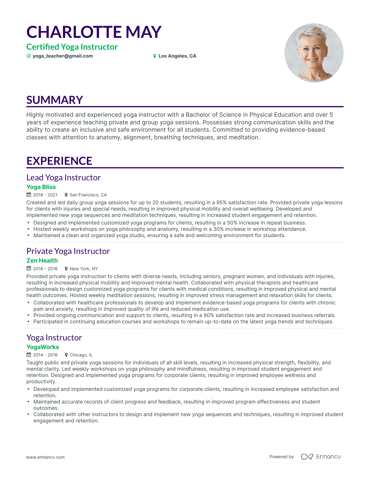 new yoga teacher resume sample