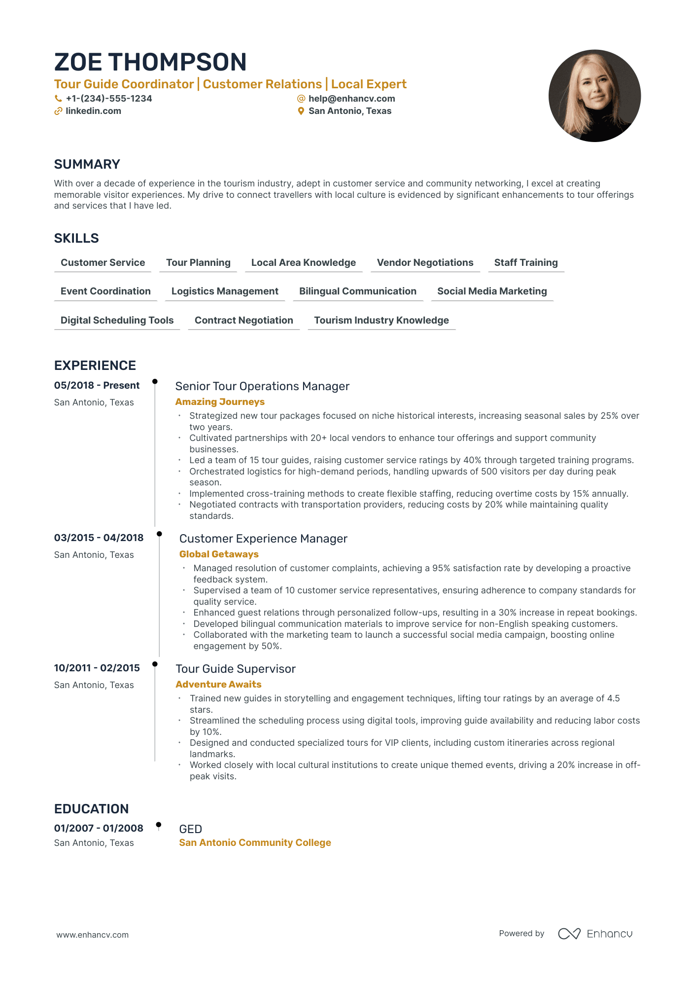 5 Tour Guide Resume Examples & Guide for 2024