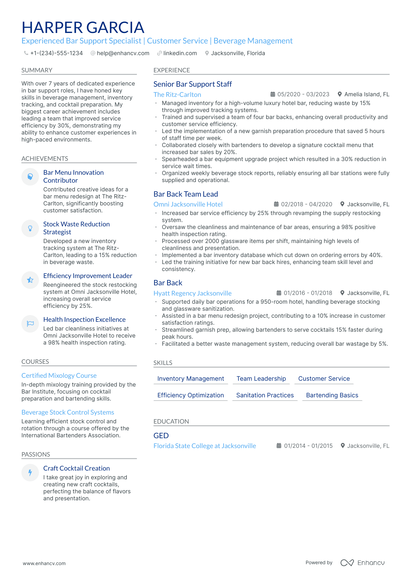 5 Barback Resume Examples & Guide for 2024