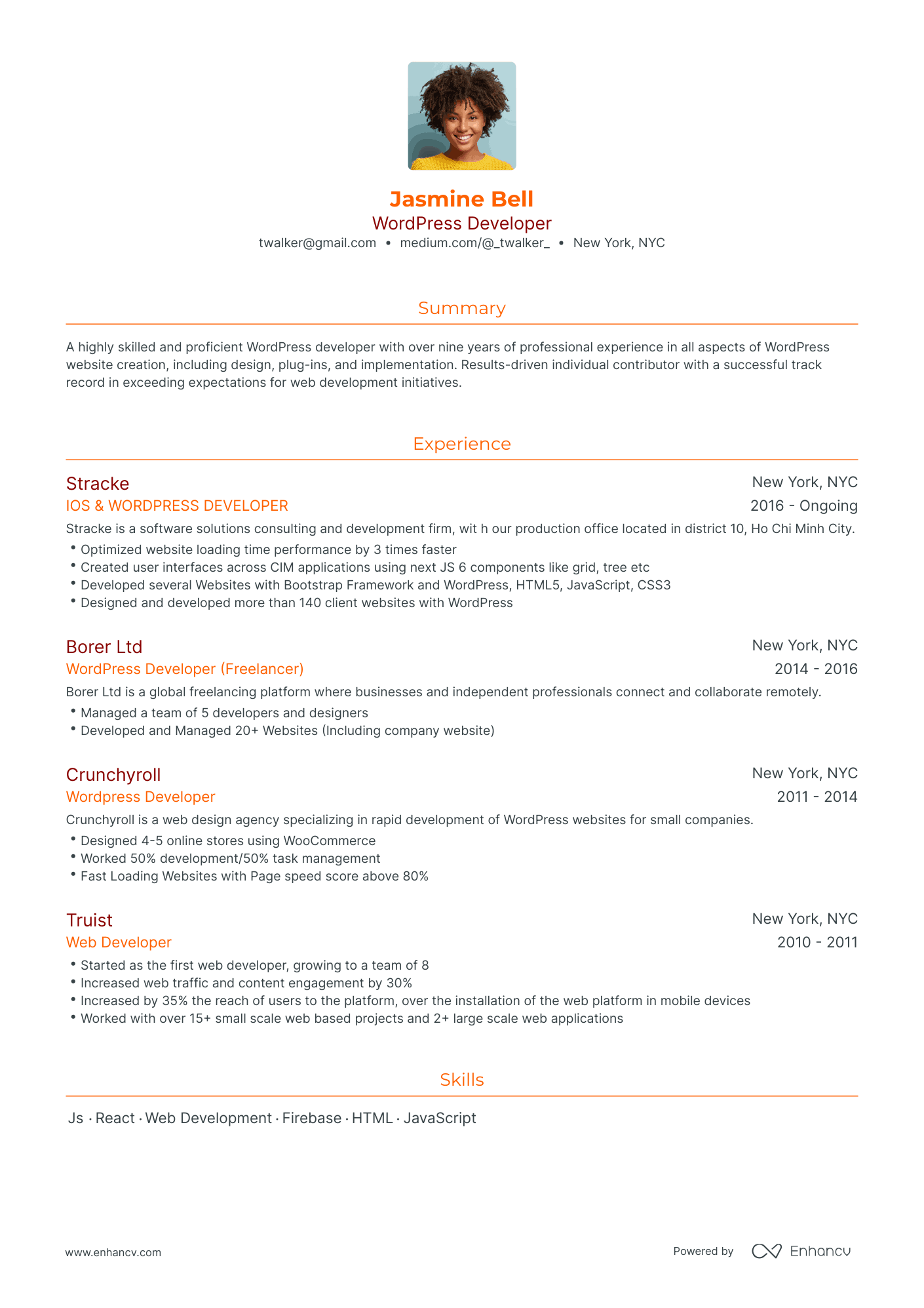 5 Wordpress Developer Resume Examples & Guide for 2023