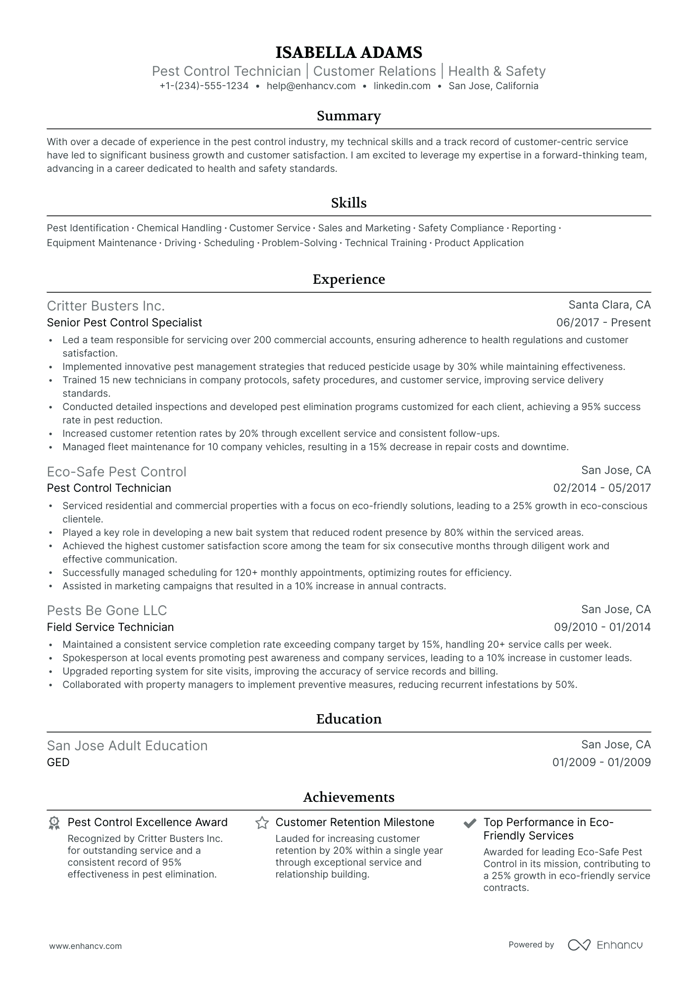 5 Pest Control Resume Examples & Guide for 2024