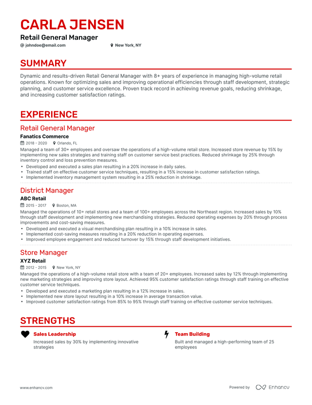 retail general manager resume examples