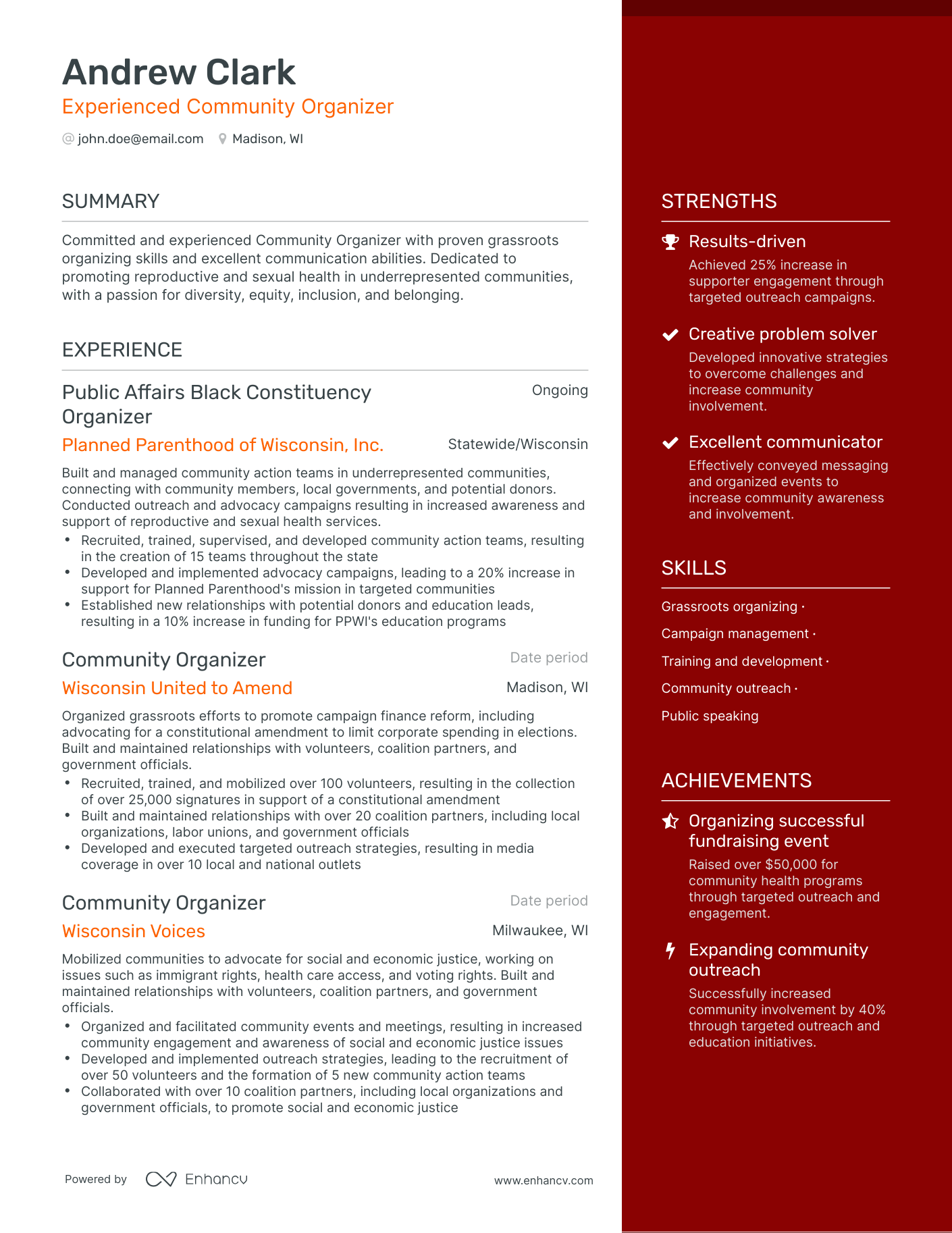 5 Community Organizer Resume Examples & Guide for 2024