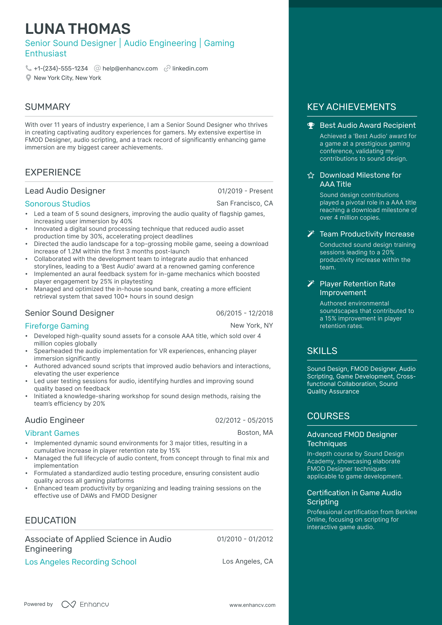 10 Sound Designer Resume Examples & Guide for 2026