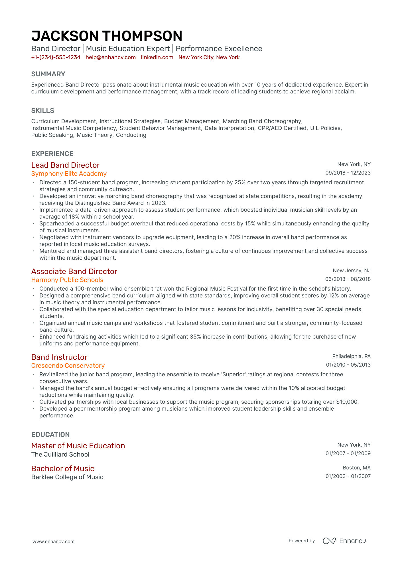 5 Band Director Resume Examples & Guide for 2024