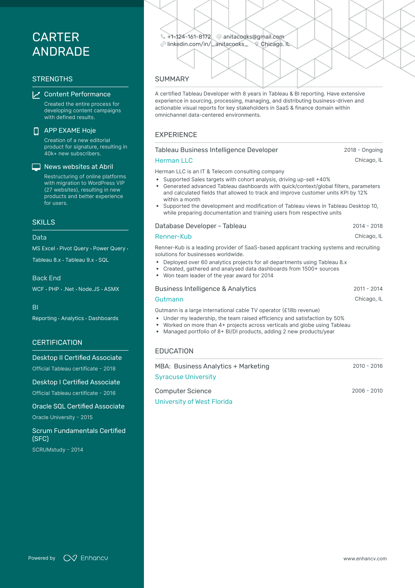 5 Tableau Developer Resume Examples & Guide for 2023